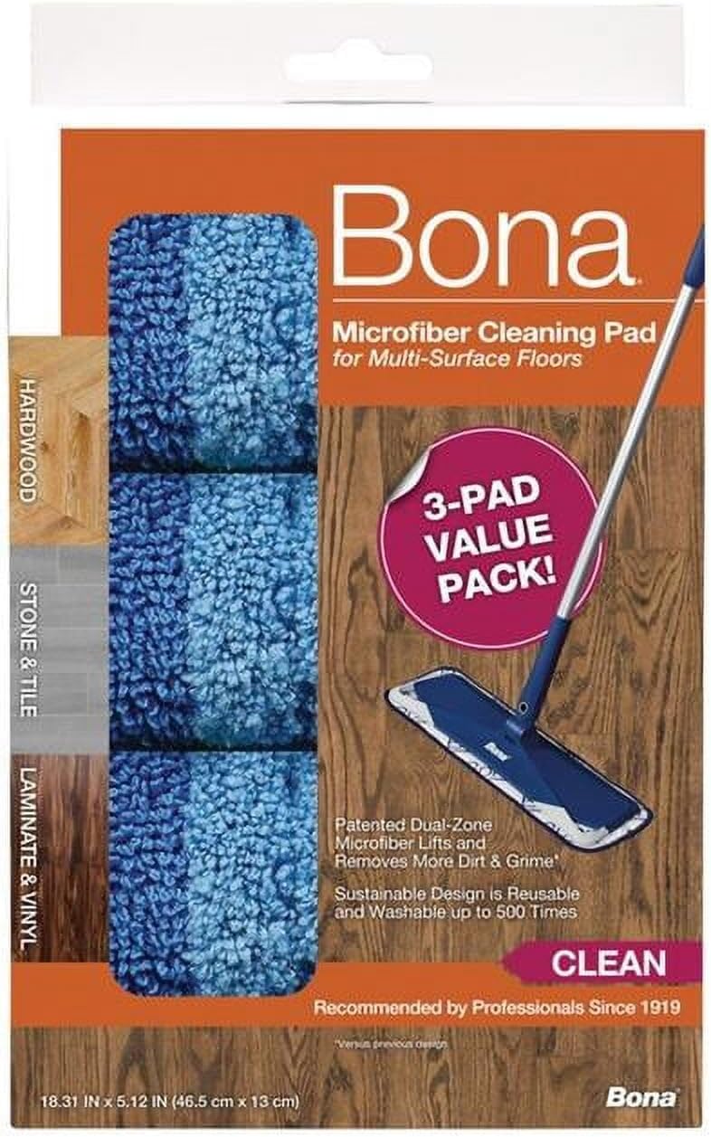 Bona Microfiber Mop Pad Blue 512 x 1831 in Pack of 3