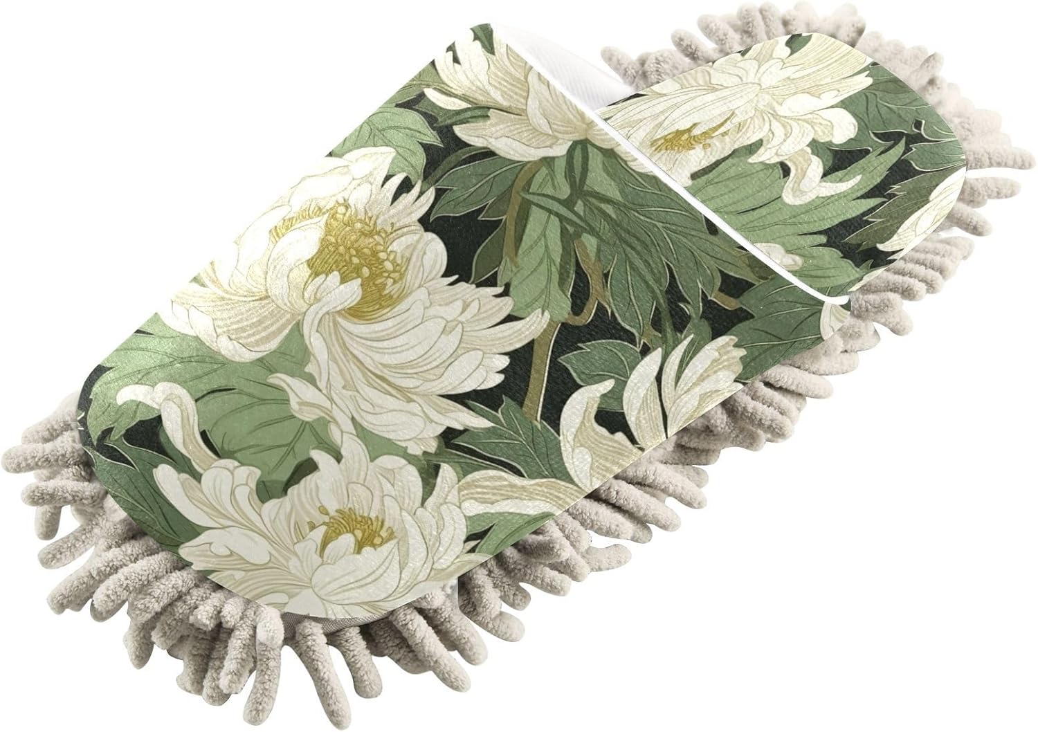 Bulletgxll White Flowers Mopping Slippers - Washable Replacement Mop Pads for Men Women