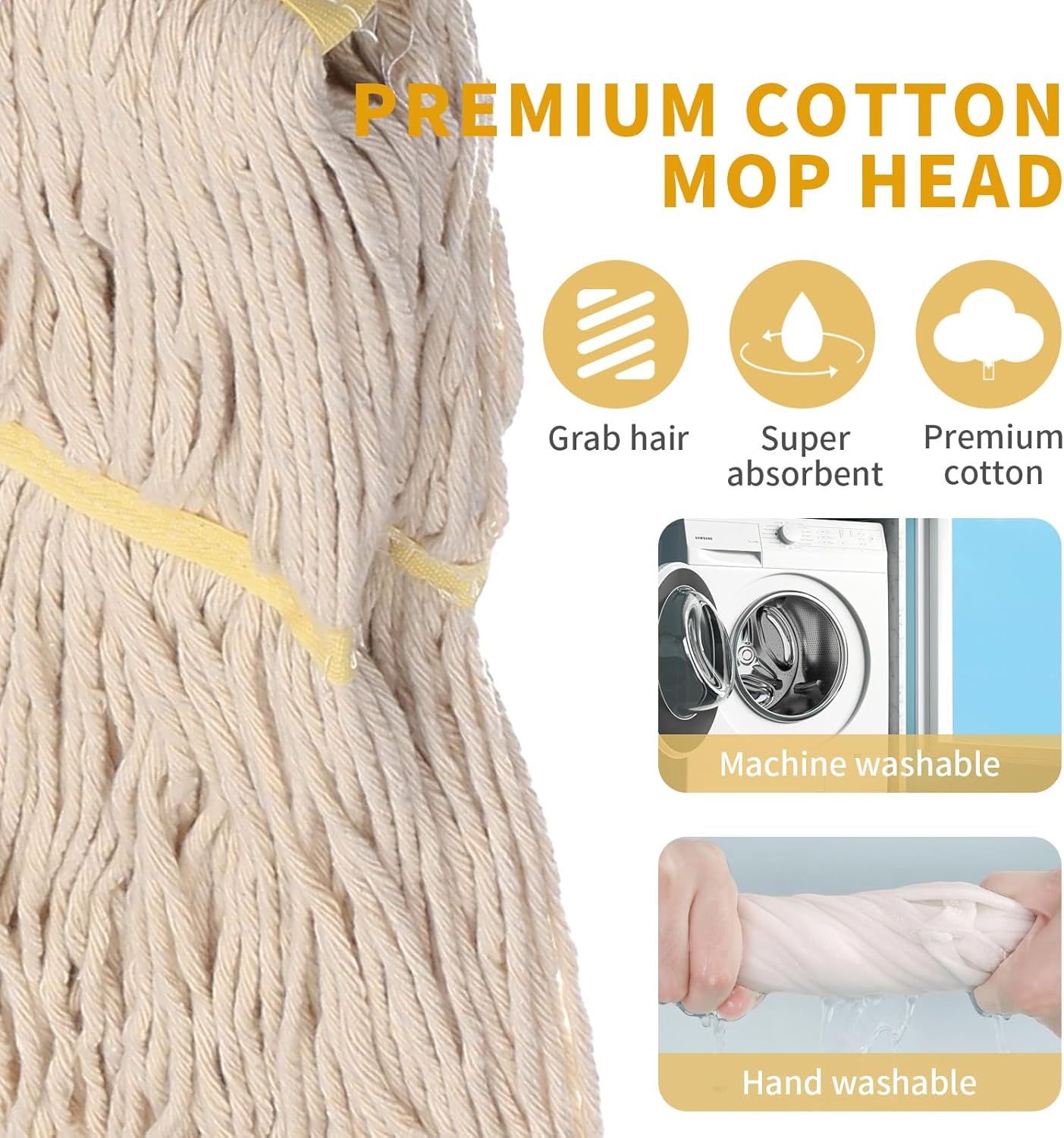 KLHB-YF Special White Coarse Cotton Yarn Mop Head 6 Pack