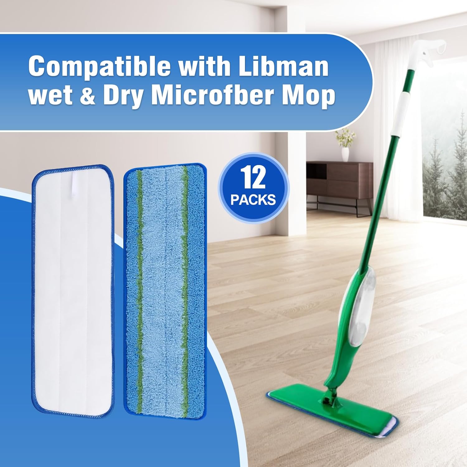 12 Pack Microfiber Mop Pads for Libman Freedom Spray Mop