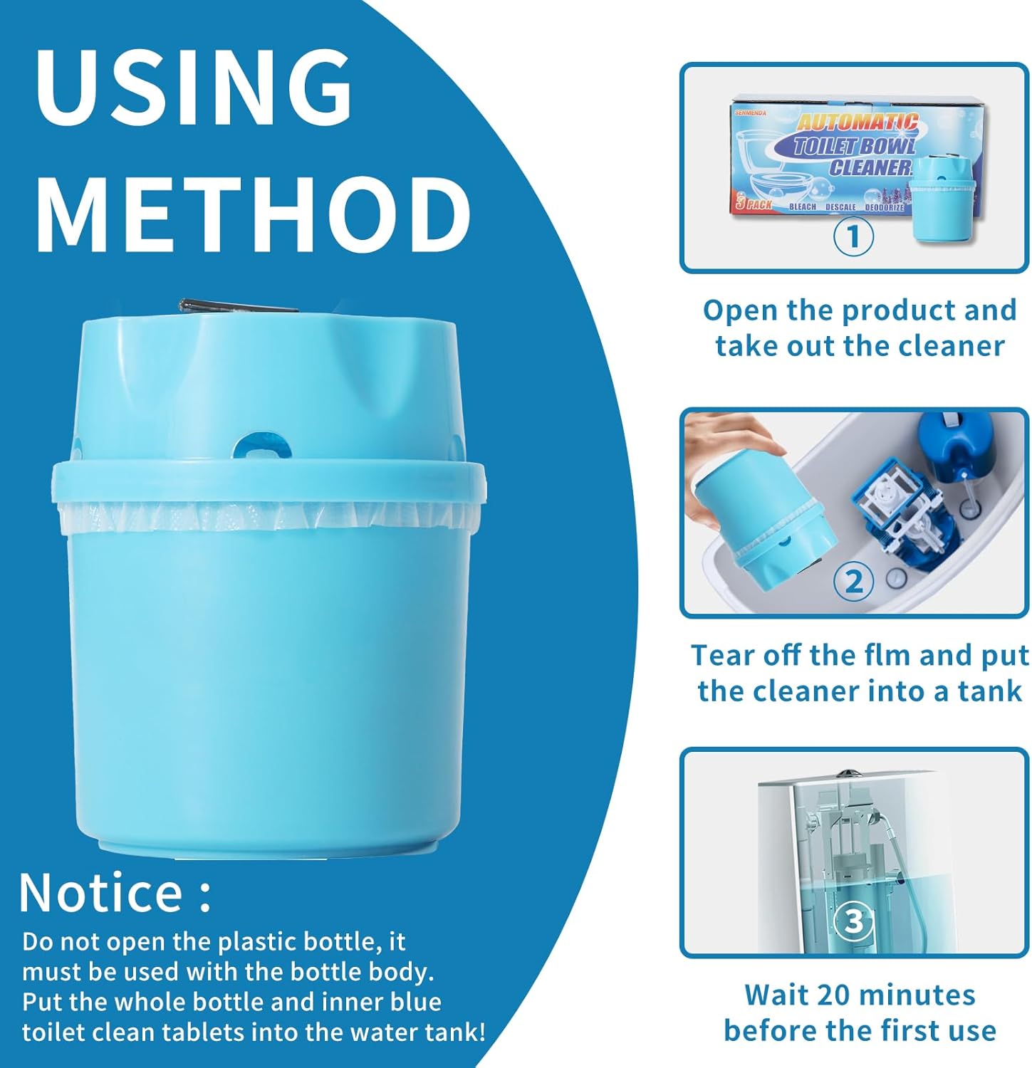 Senmenda Automatic Toilet Cleaner Tablets 3 Pack Blue