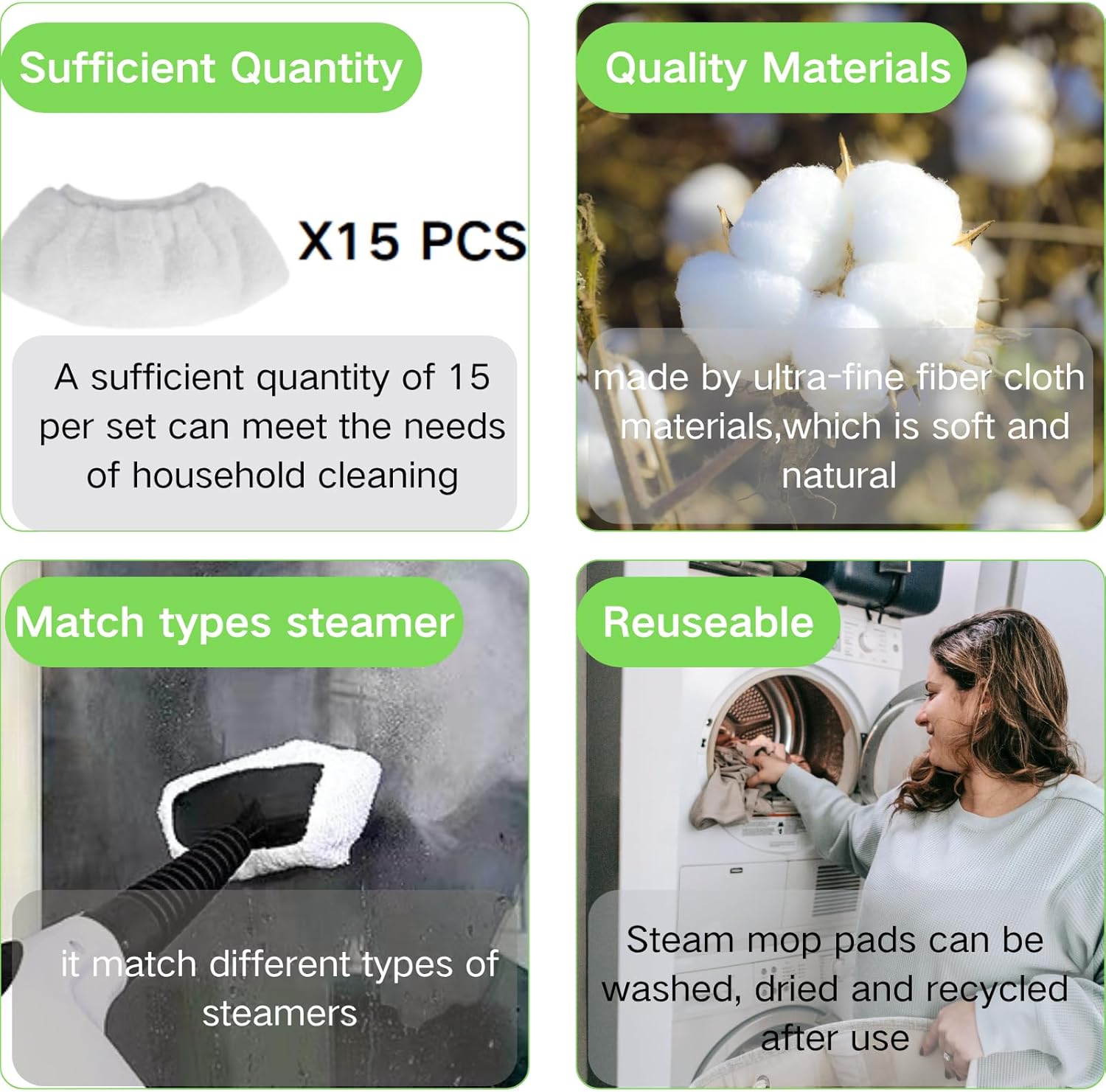 Cayton Steam Mop Pads 15PCS Reusable Universal Cleaner Attachments