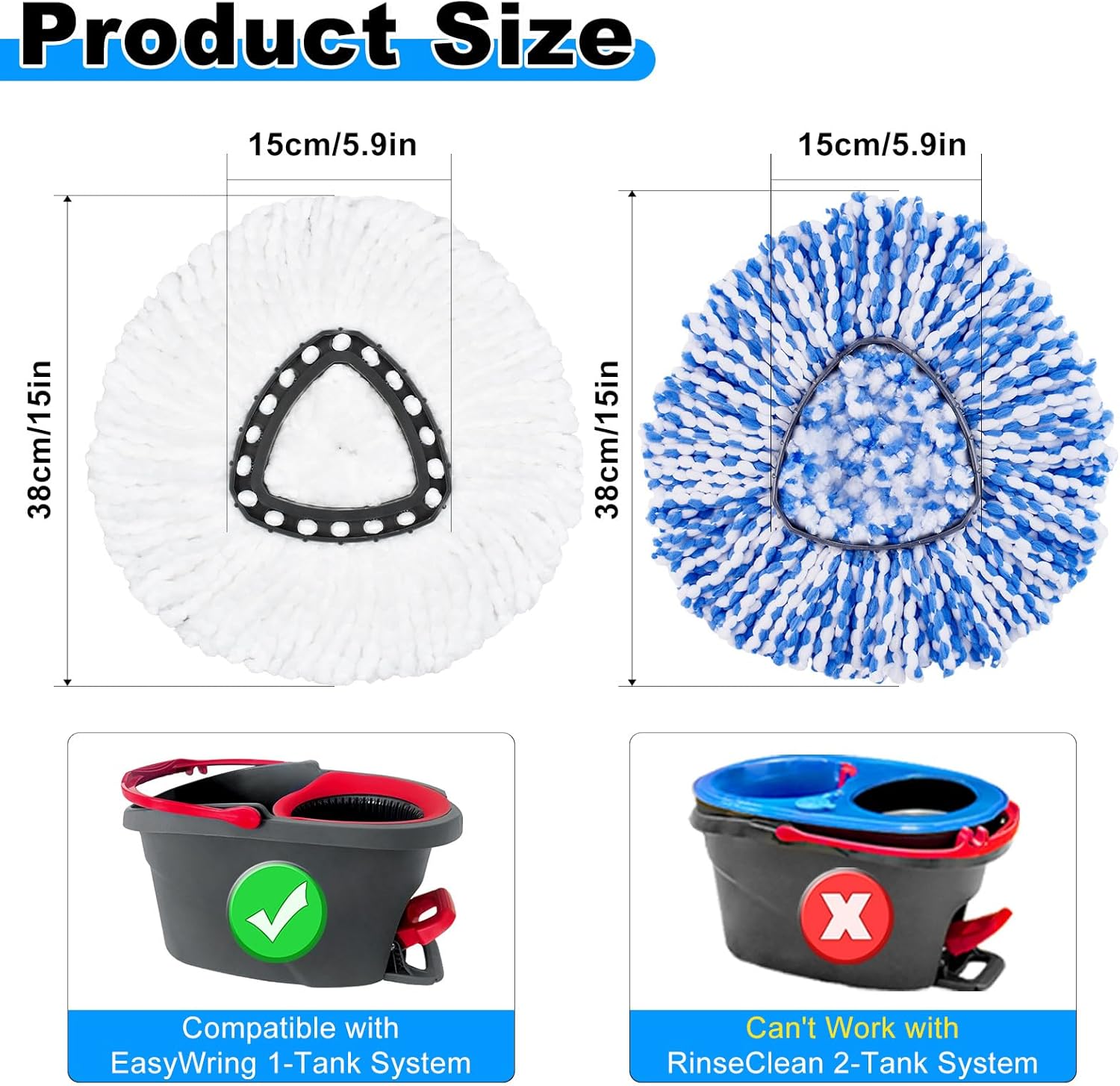 4PCS Microfiber Mop Heads for O-Cedar 1-Tank System