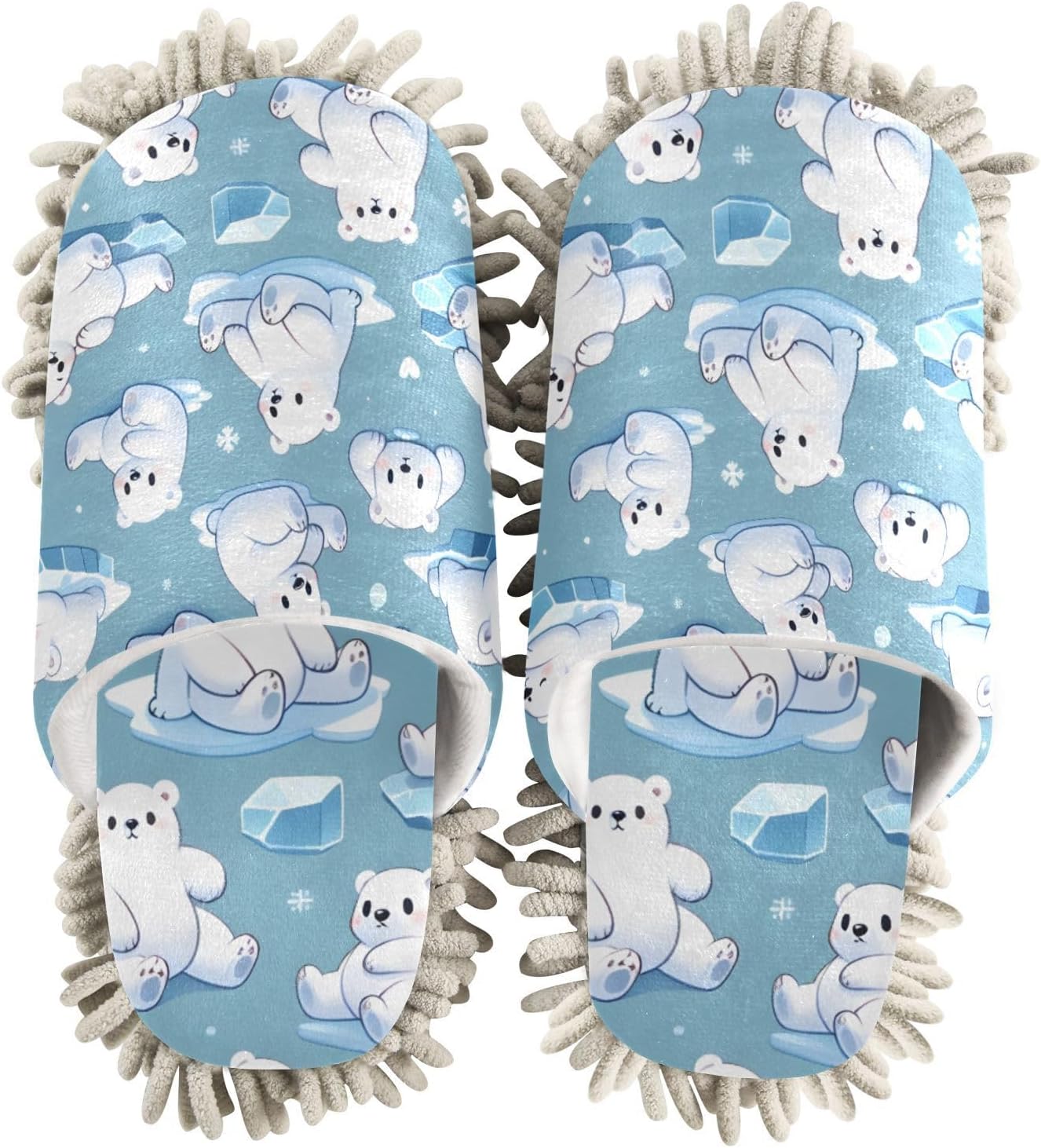 FLildon Microfiber Cleaning Slippers Polar Bears Mop Shoes