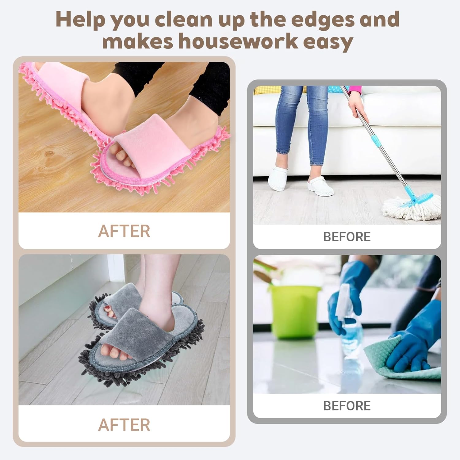 4 Pair Washable Mop Slippers for Floor Cleaning