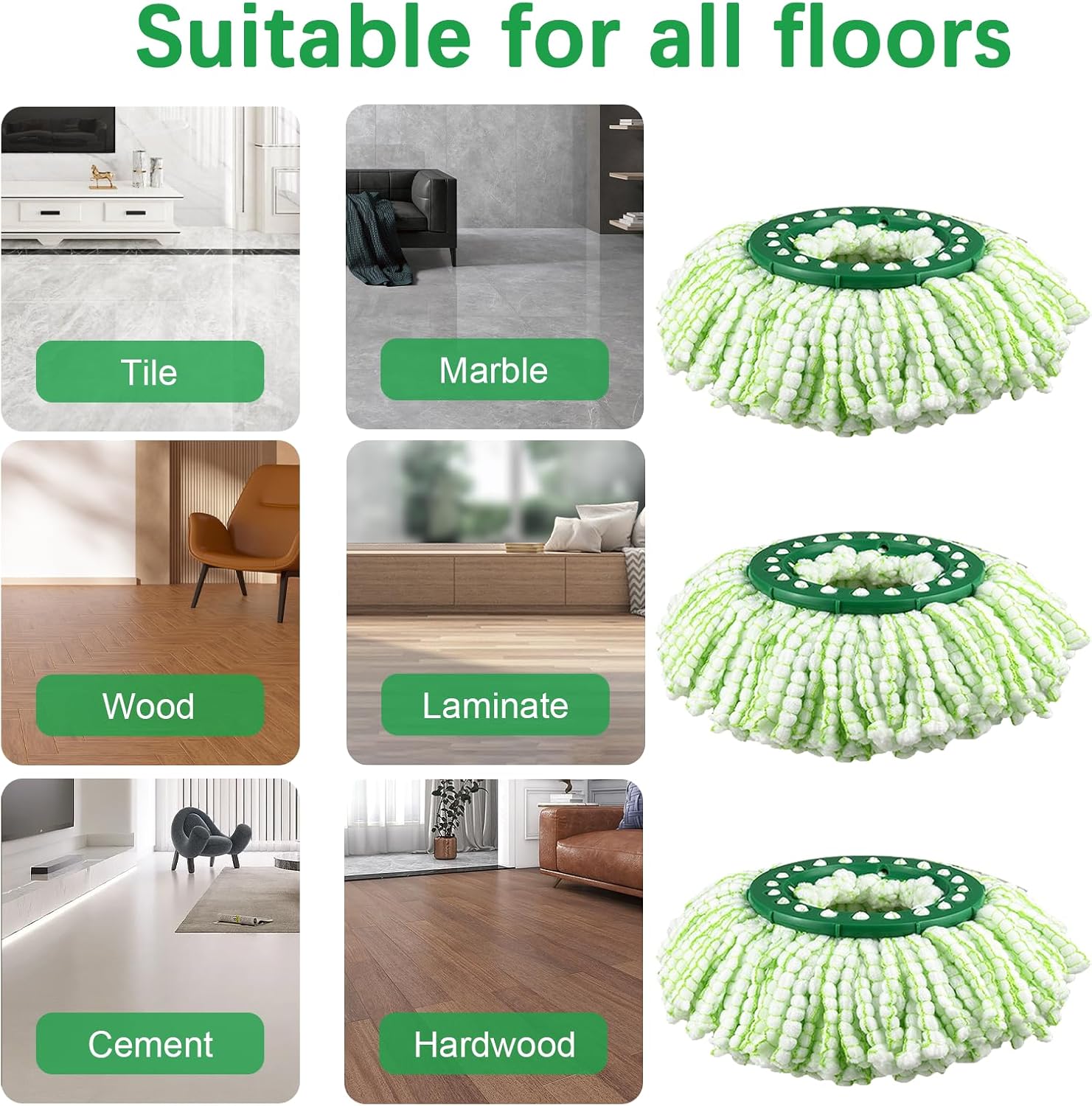 3 Pack Mop Replacement Heads for Libman Tornado Spin Mop System