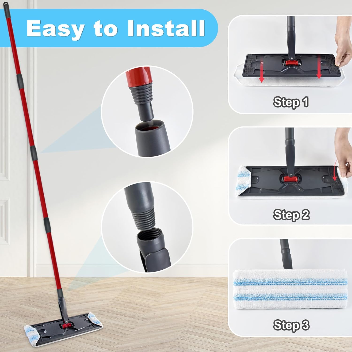 DLAIMI Mop Replacement Pads Handle Set