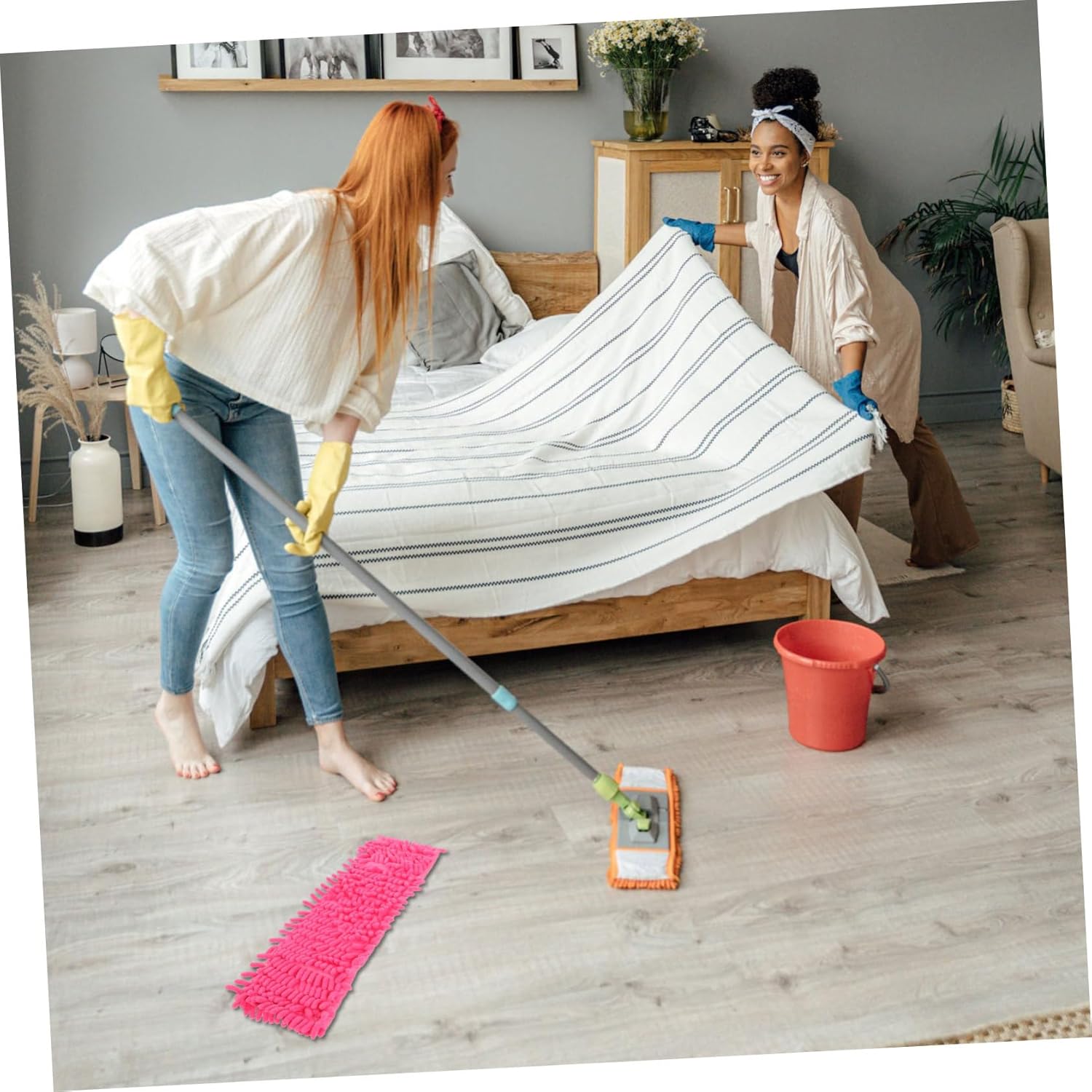 6pcs Red Chenille Mop Cloths for Home Cleaning