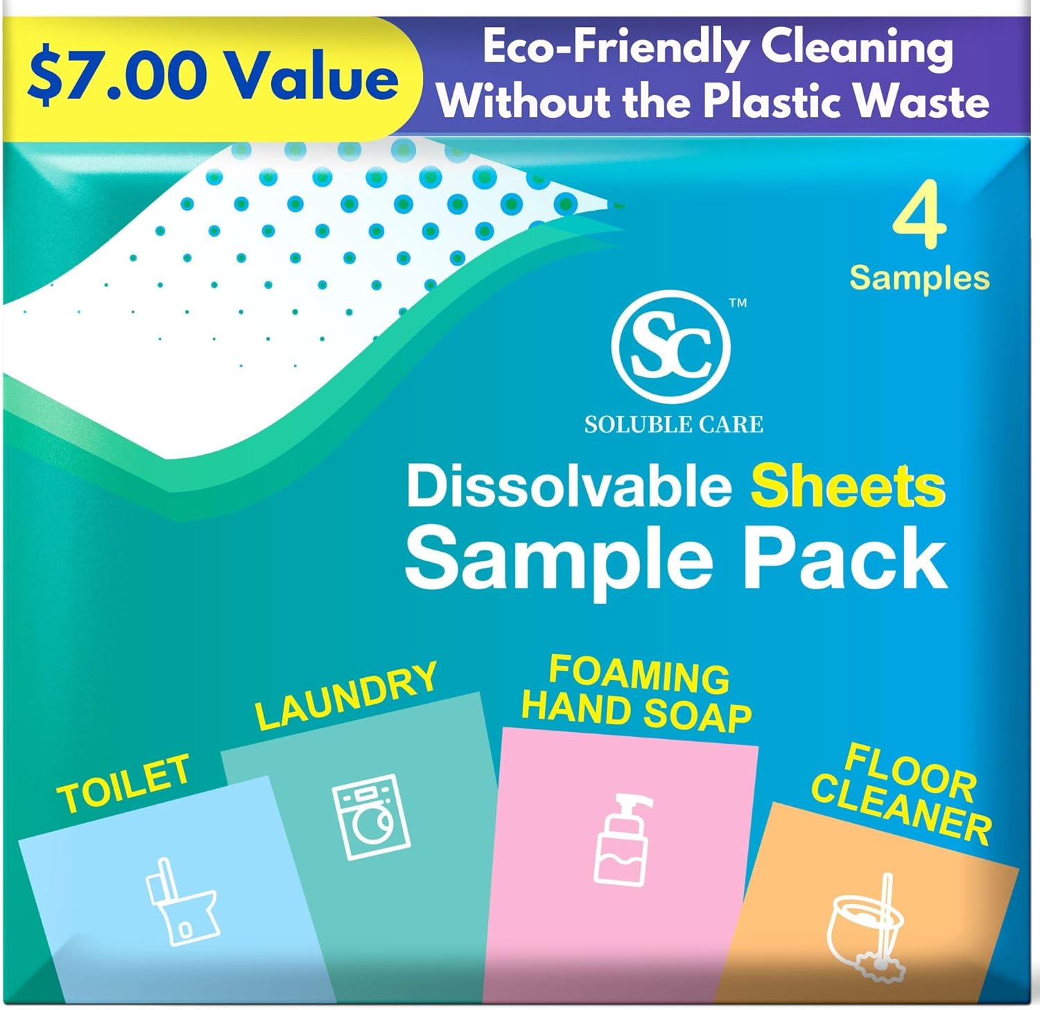 Soluble Care Sample Sheet Pack - Laundry Toilet Floor Hand Soap