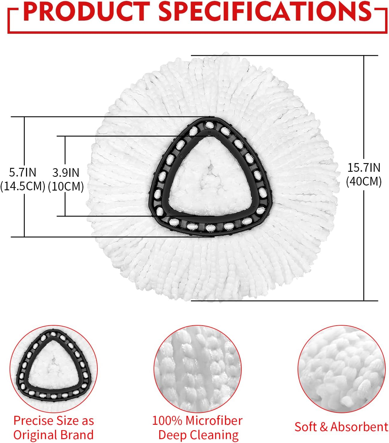 3 Pack Spin Mop Replacement Heads for O-Ceda Easywring