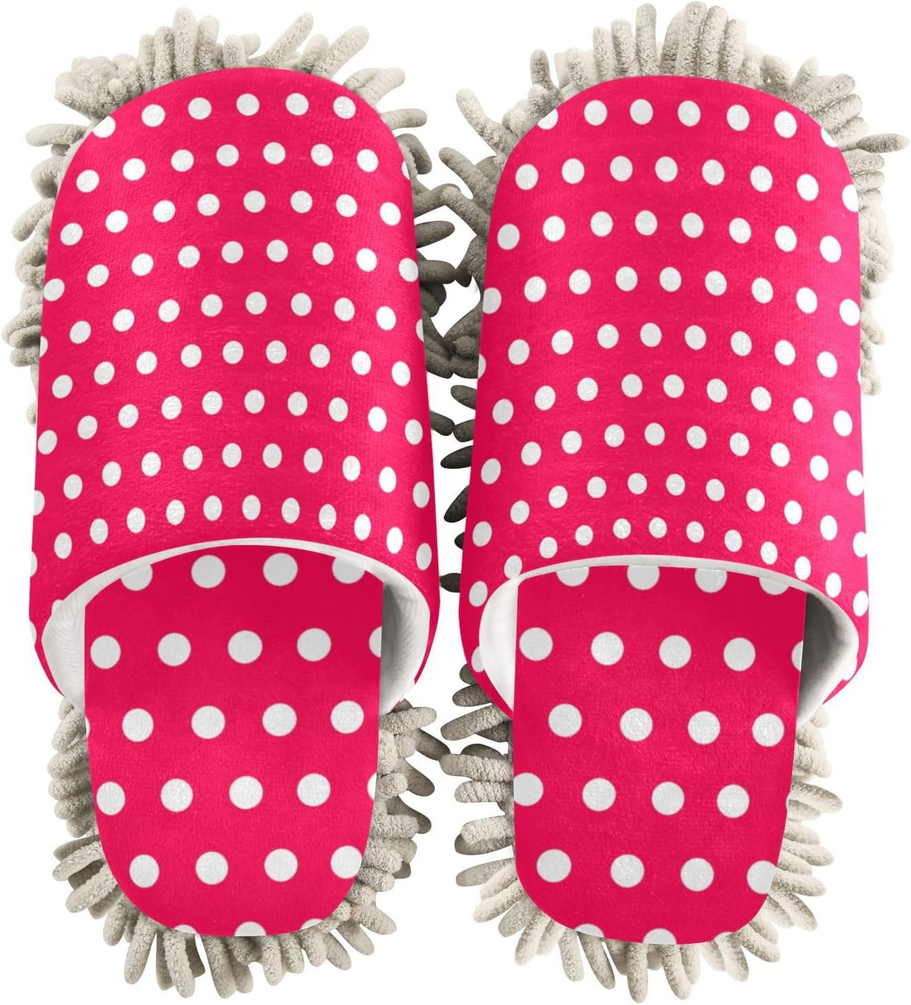 FLildon Microfiber Cleaning Slippers Red White Polka Dots Washable Mop Shoes
