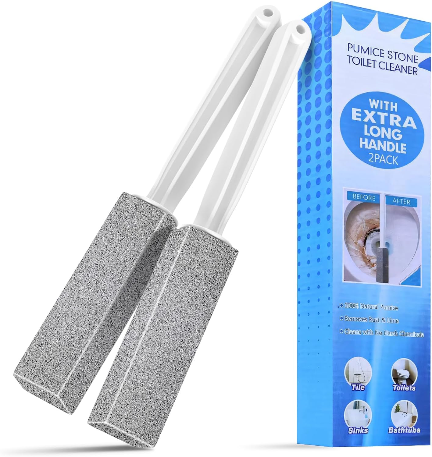Cnigrpl Toilet Cleaner Pumice Stone 2Pack with Extra Long Handle