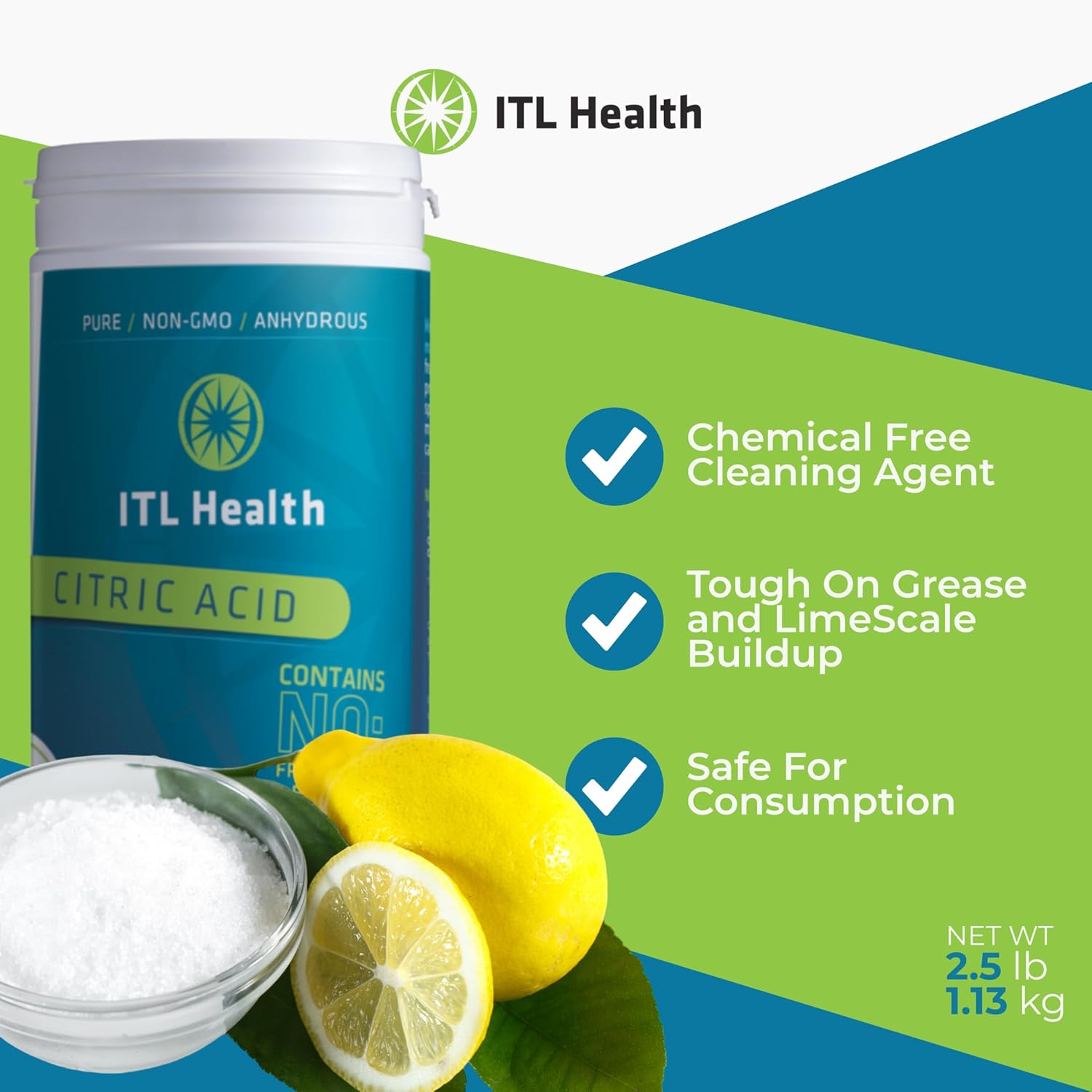 Mag365 Non-GMO Citric Acid 1kg Recyclable Tub