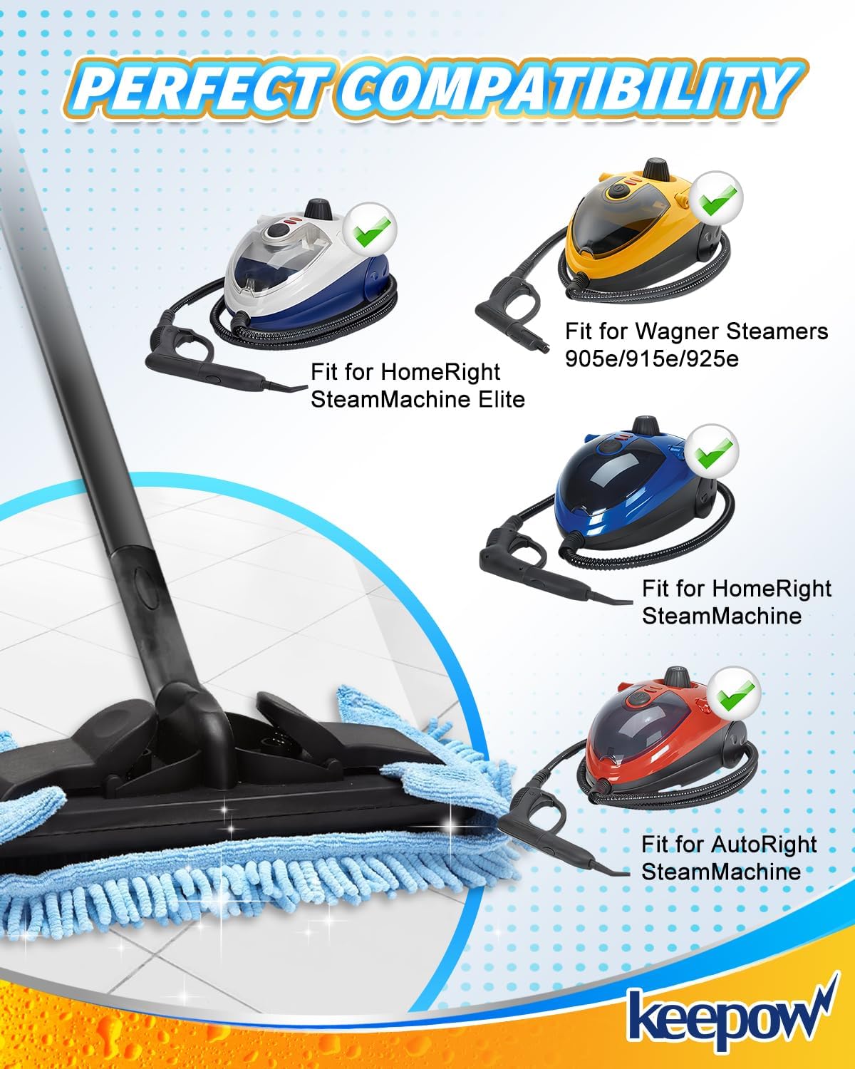 KEEPOW 4 Pack Microfiber Steam Mop Pads for Wagner 905e915e925e