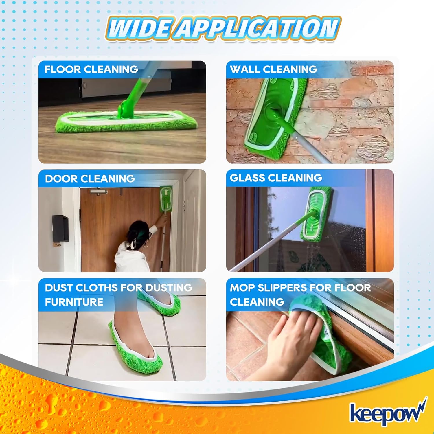 KEEPOW Reusable Wet Pads for Swiffer Mop 16 Pack