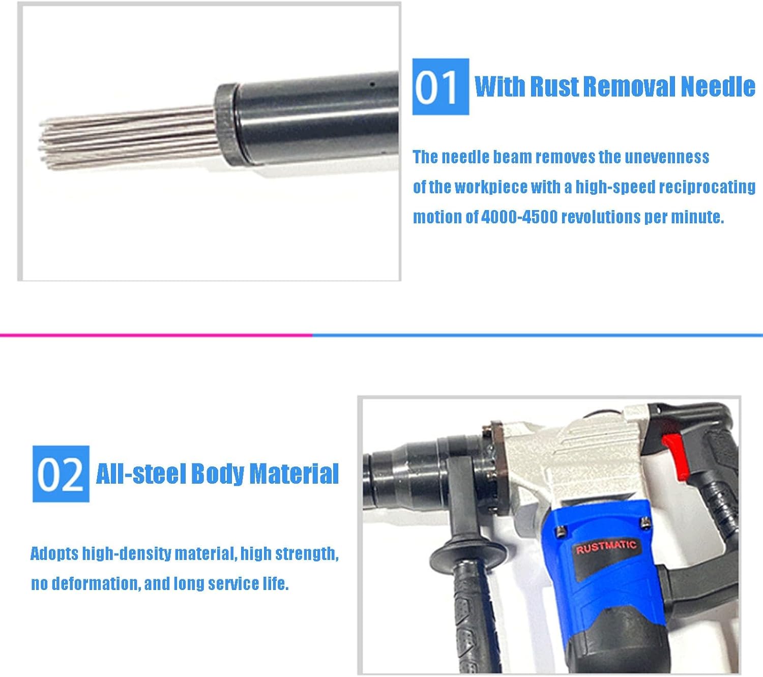 Rusopobe Compact Electric Needle Scaler 1100W Power Tool