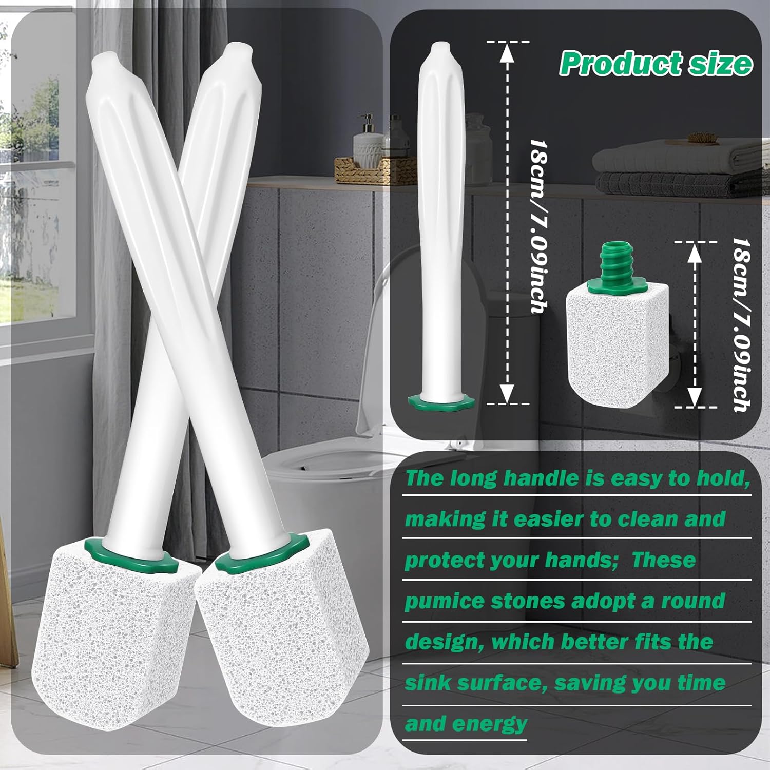 12PCS Pumice Stone with Long Handle for Toilet Cleaning