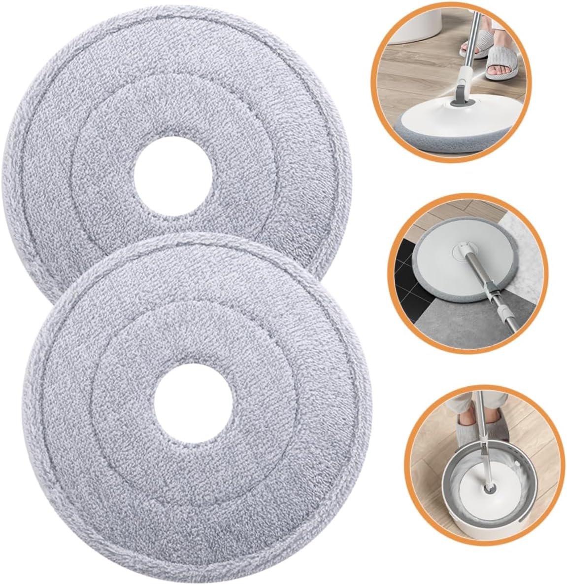 2Pcs Round Mop Replacement Heads for Hardwood Tile Floors