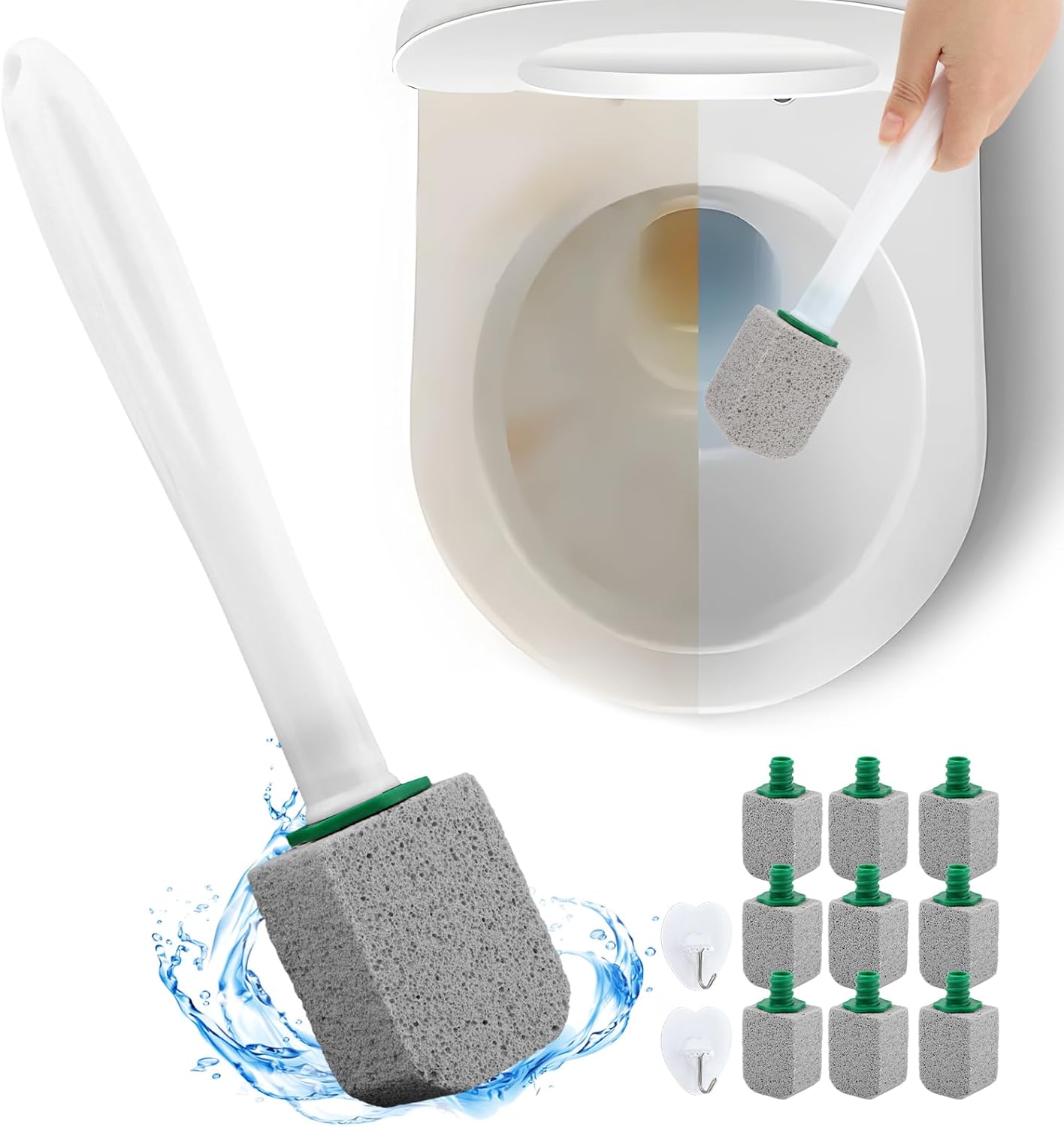 CALIDAKA 10-Pack Pumice Stone Cleaner with Long Handle and Adhesive Hooks