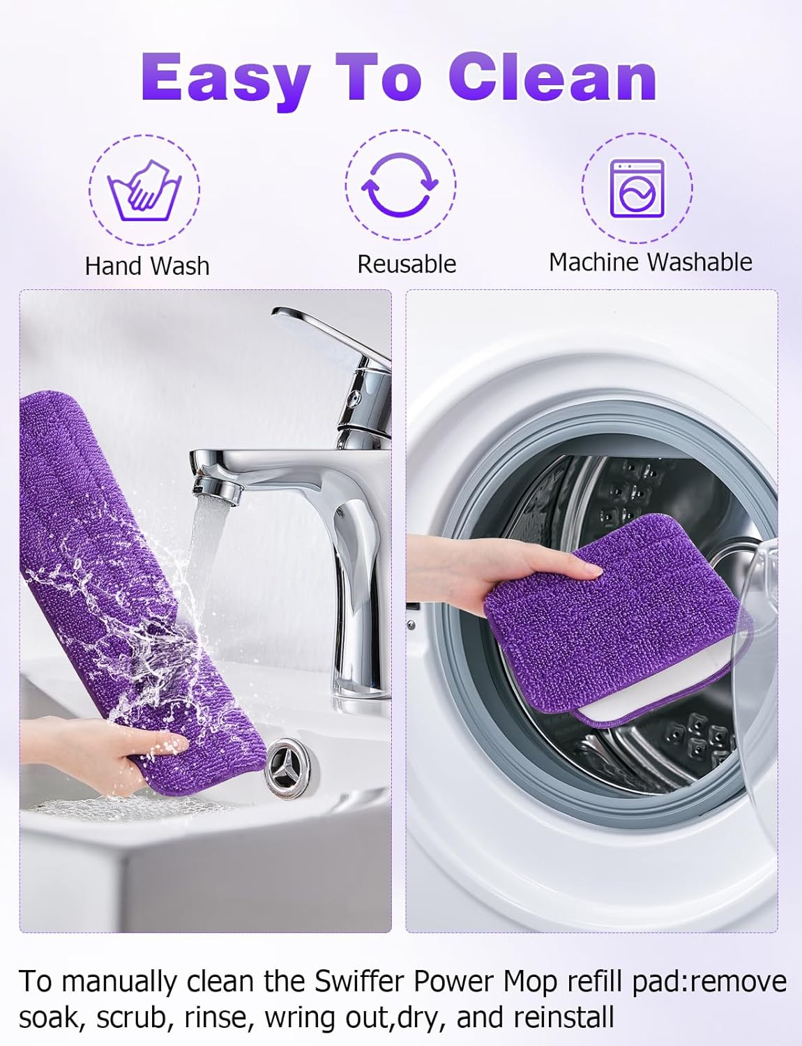 6-Pack Purple Reusable Swiffer Mop Pads