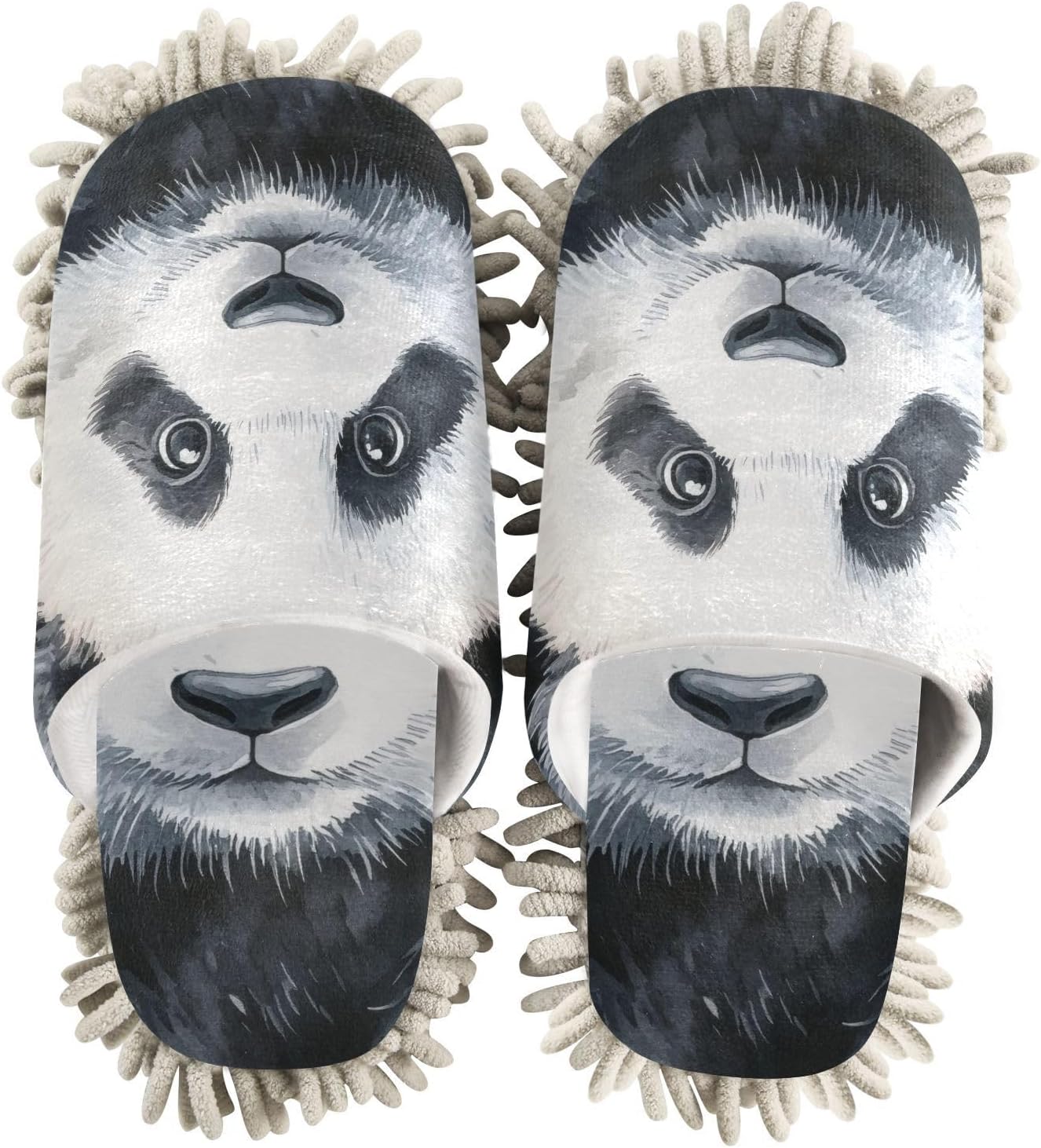 FLildon Microfiber Mop Slippers Panda Design Washable Cleaning Shoes Size M