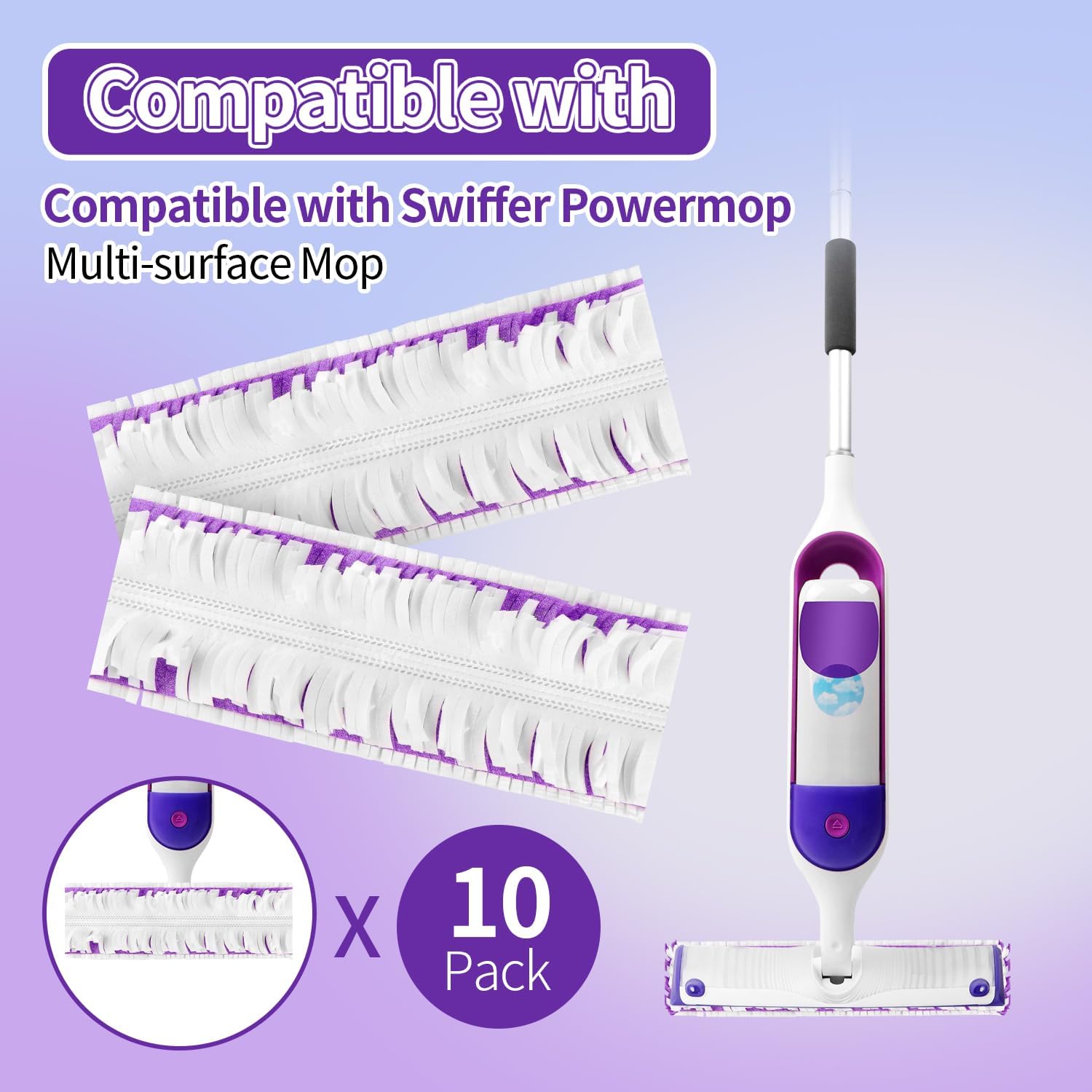 10 Pack ZHAYAO Swiffer Power Mop Refills Unscented Multi-Surface Mopping Pads