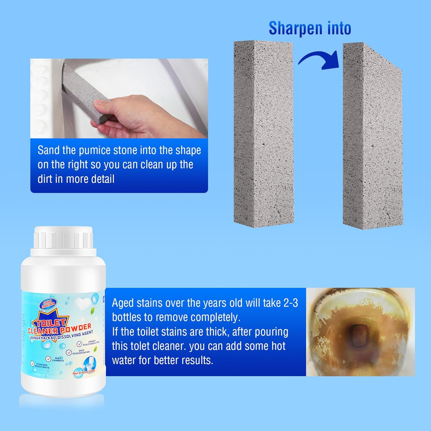 Pumice Stone Toilet Cleaning Stick - Natural Calcium Remover
