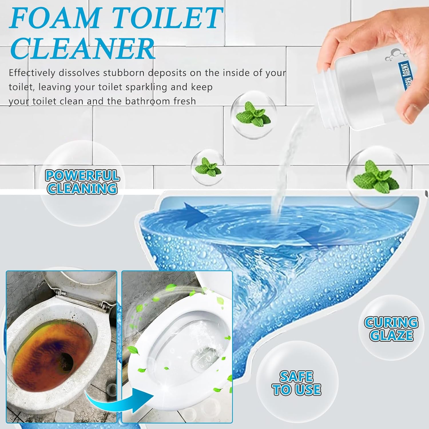 Omaky 2 Pcs Toilet Cleaner Foaming Bowl Squatting Pan Formula