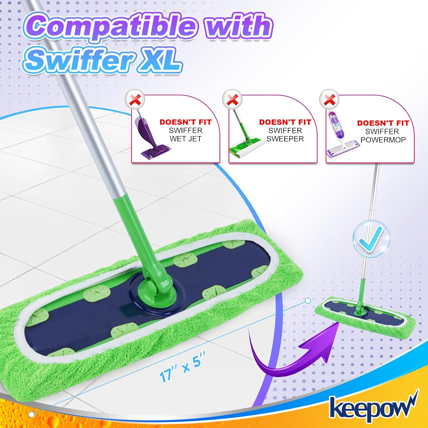 KEEPOW Reusable Mop Pads 4 Pack for Swiffer XL