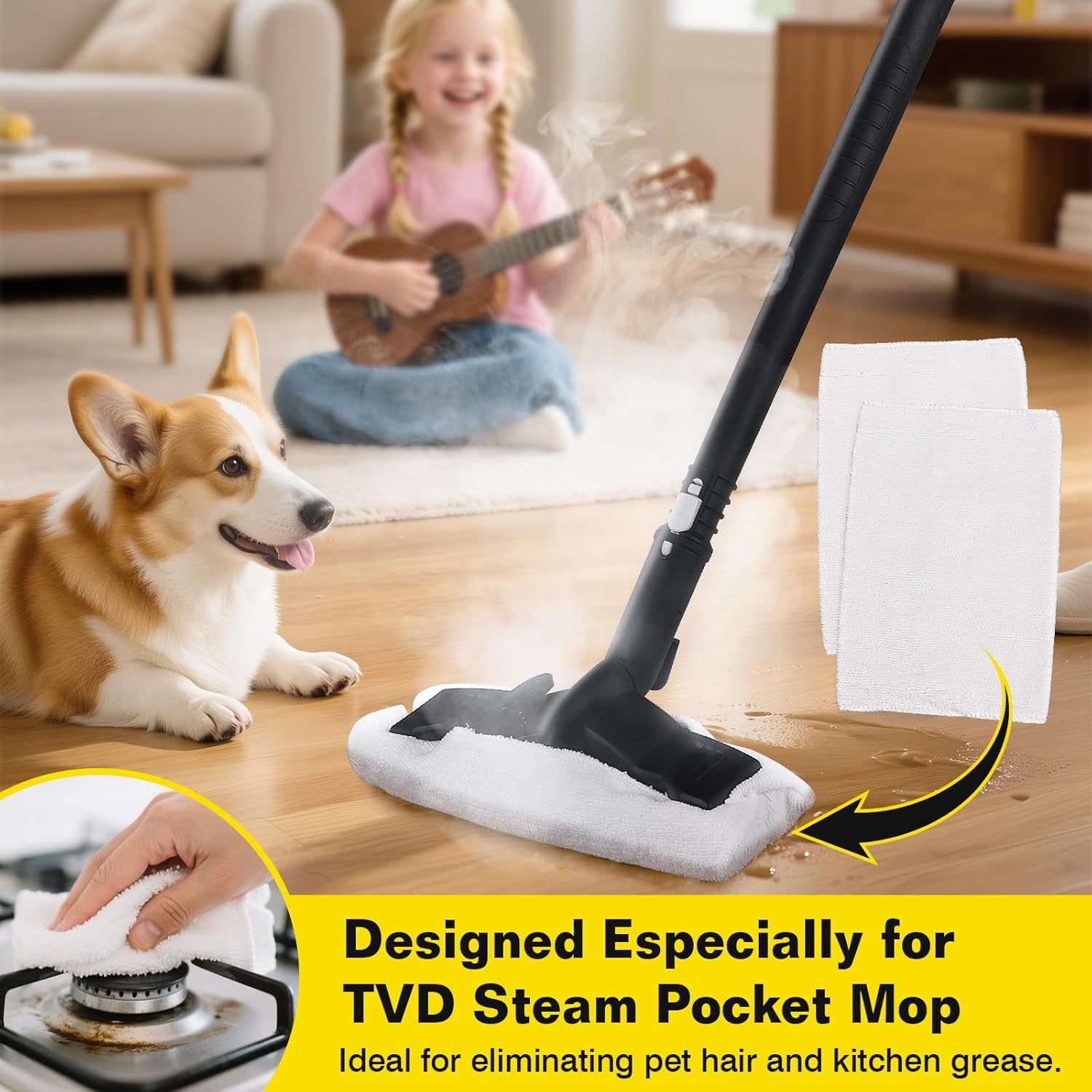 TVD Microfiber Mop Cloths - 2 Pack for SW608 Steam Mop