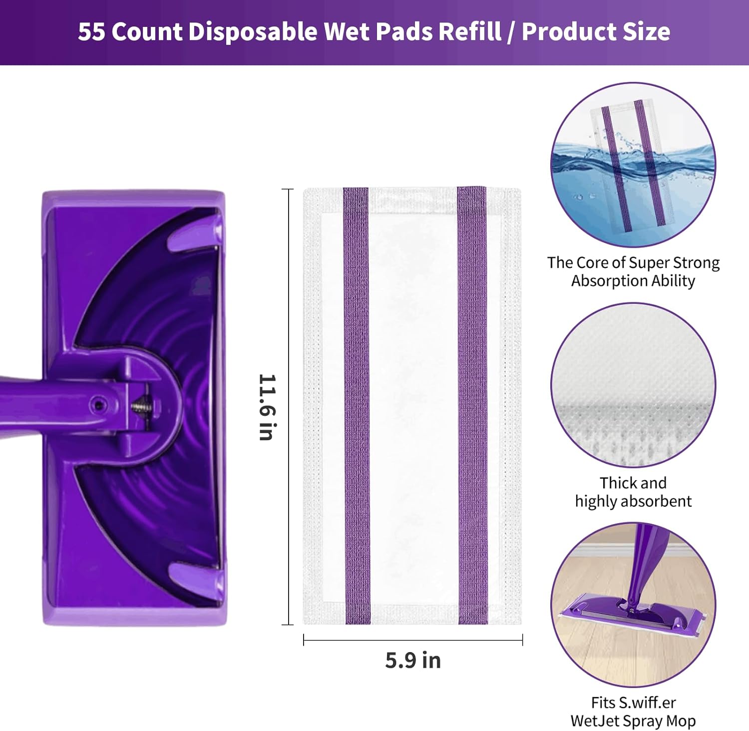 Fepoch 55 Count Swiffer WetJet Pads Refills