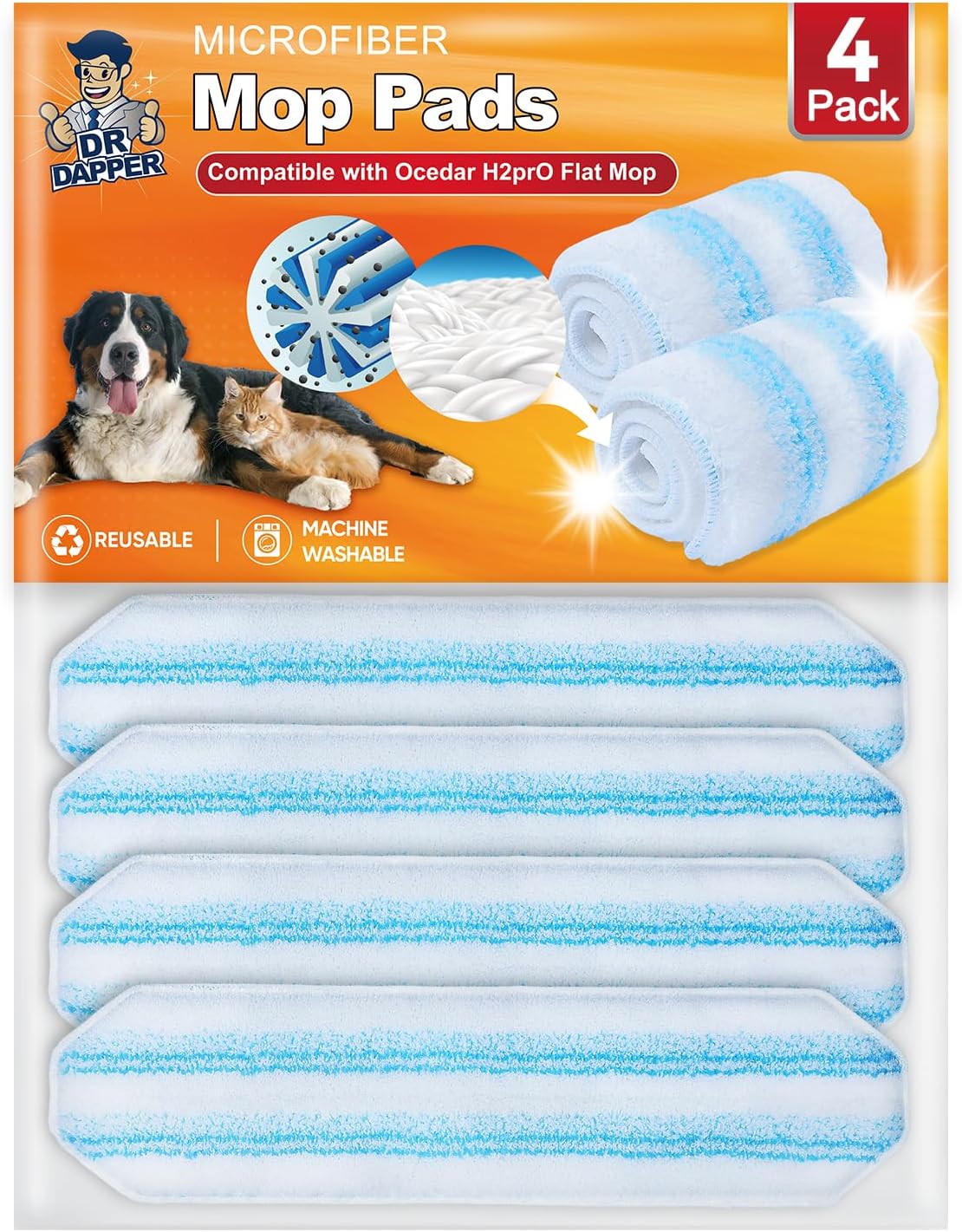 DR DAPPER H2prO Flat Mop Pad Replacement 4 Pack