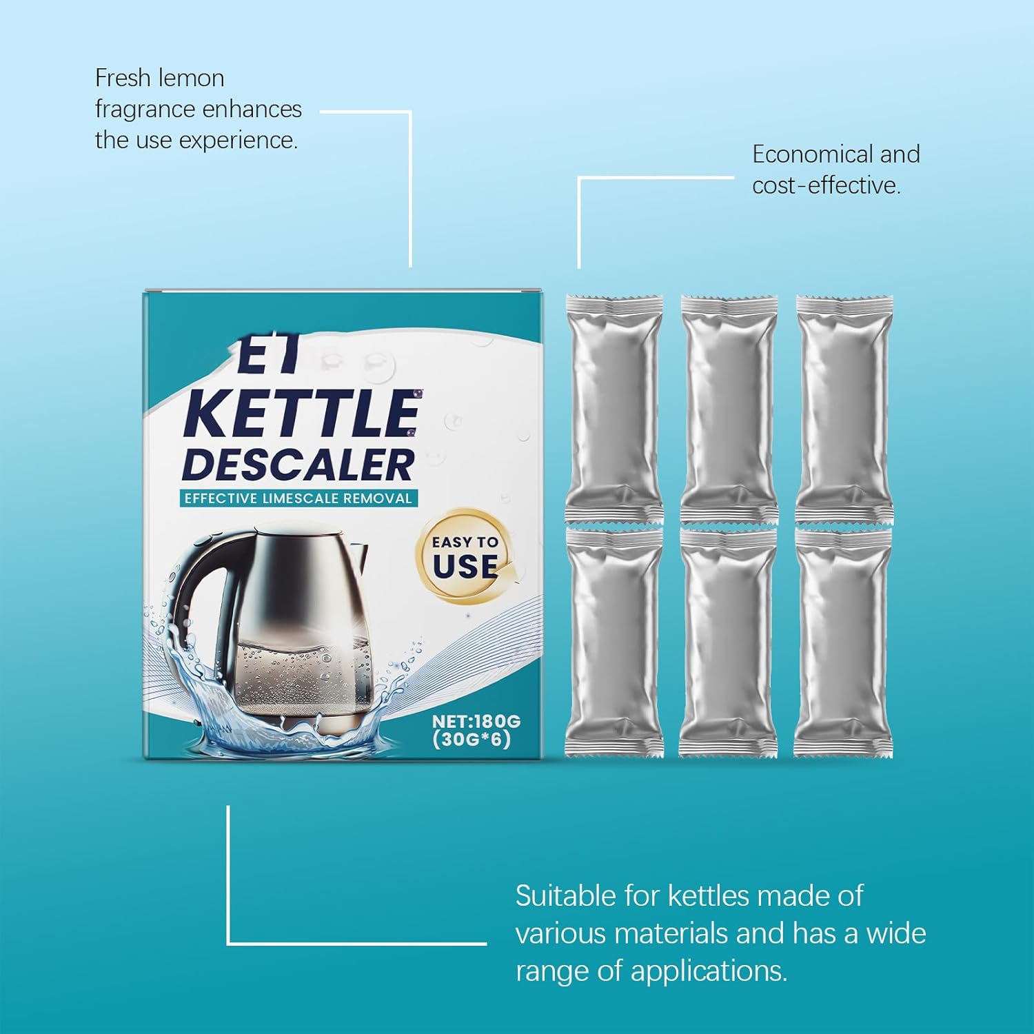 Electric Kettle Descaler - 30g6 Packs Limescale Remover for Home Use