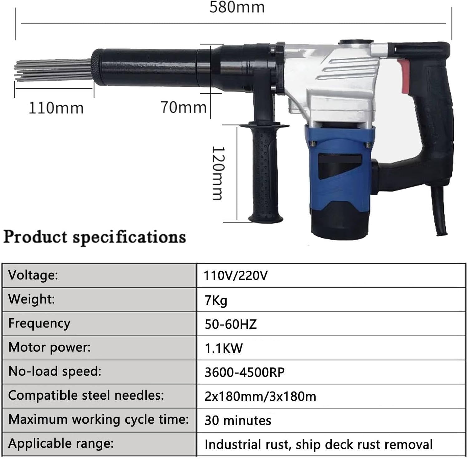 1100W Electric Needle Scaler for Rust and Slag Removal