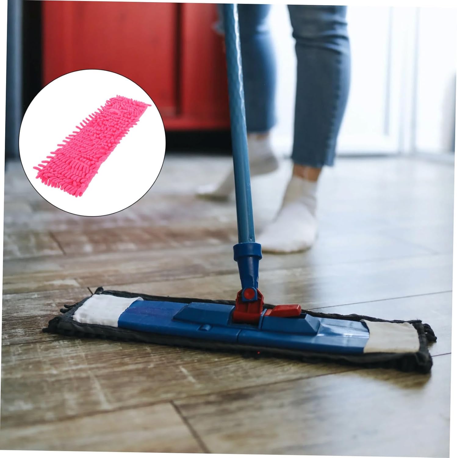 6pcs Red Chenille Mop Cloths for Home Cleaning