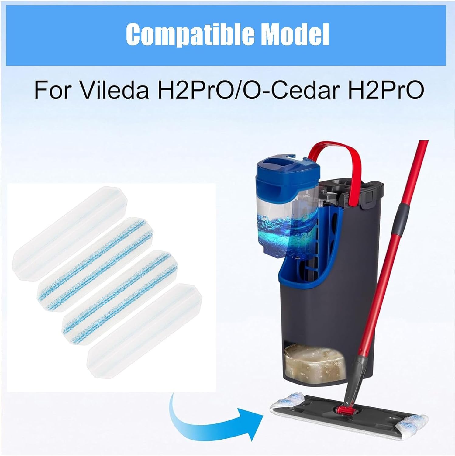 LAIZAA Mop Pads Replacements for O-Cedar H2prO Mop System 4 Pack