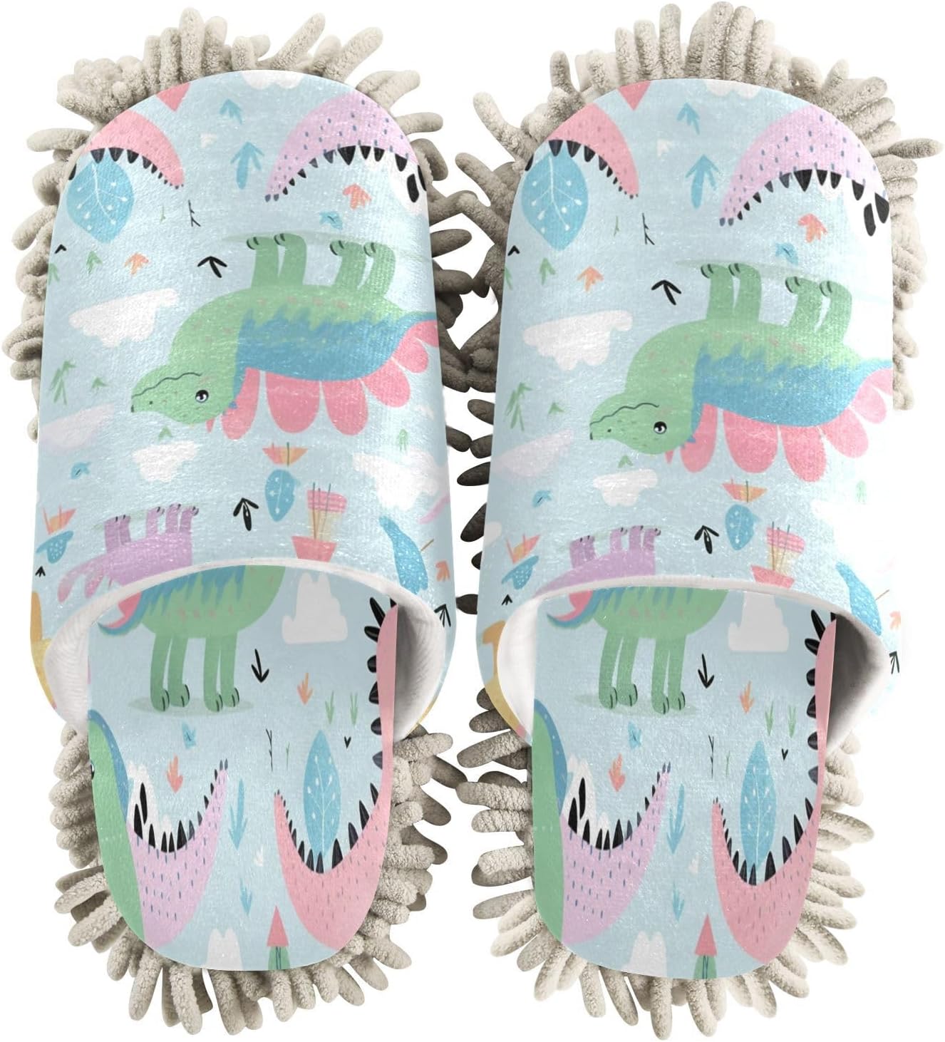 Bulletgxll Dinosaur Pattern Mop Slippers for Men Women - M