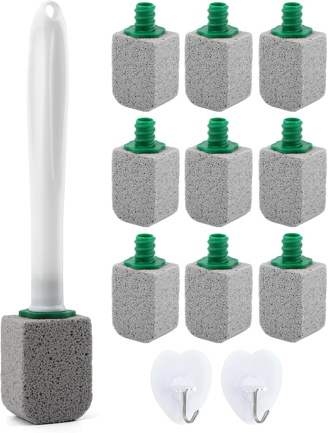 CALIDAKA 10-Pack Pumice Stone Cleaner with Long Handle and Adhesive Hooks