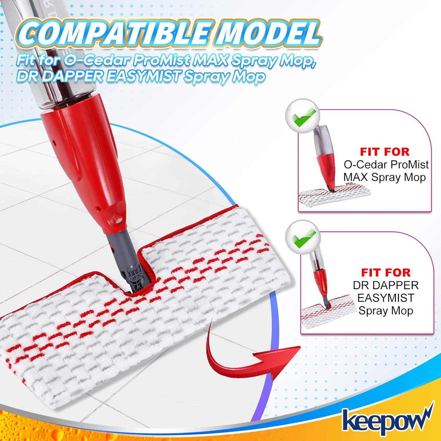 KEEPOW Microfiber Spray Mop Pads 3-Pack Refill