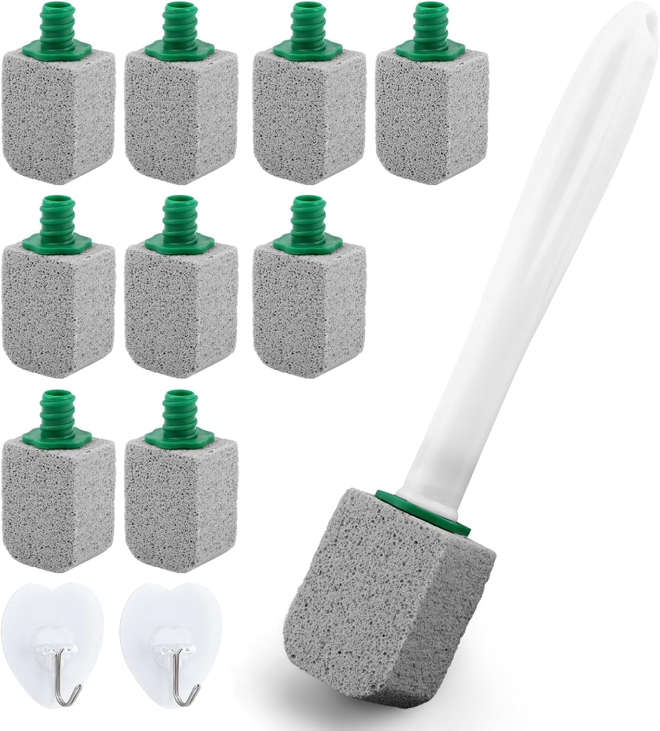 CALIDAKA 10-Pack Pumice Stone Cleaner with Long Handle and Adhesive Hooks