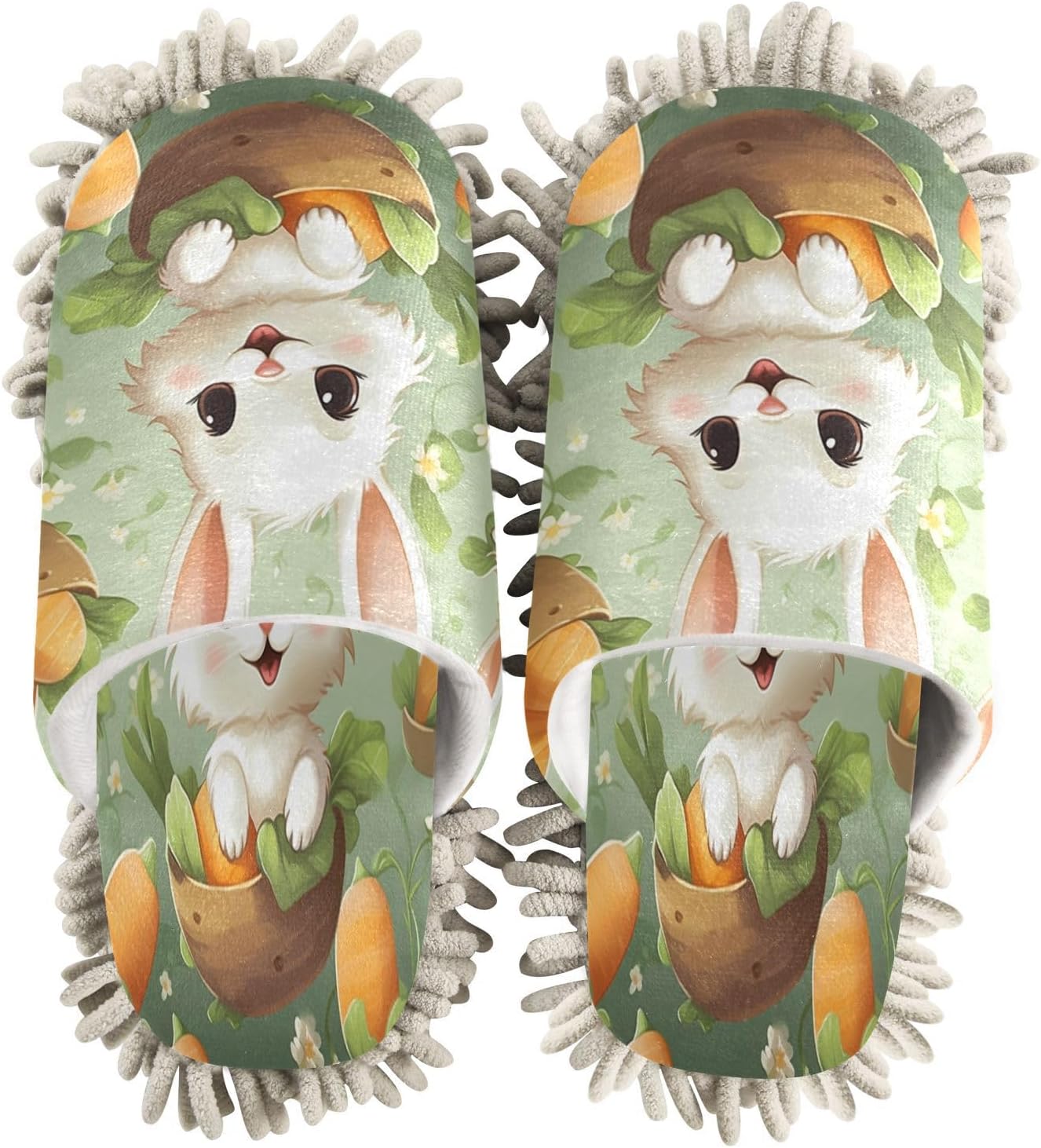 Bulletgxll Rabbit and Carrots Microfiber Cleaning Slippers - M