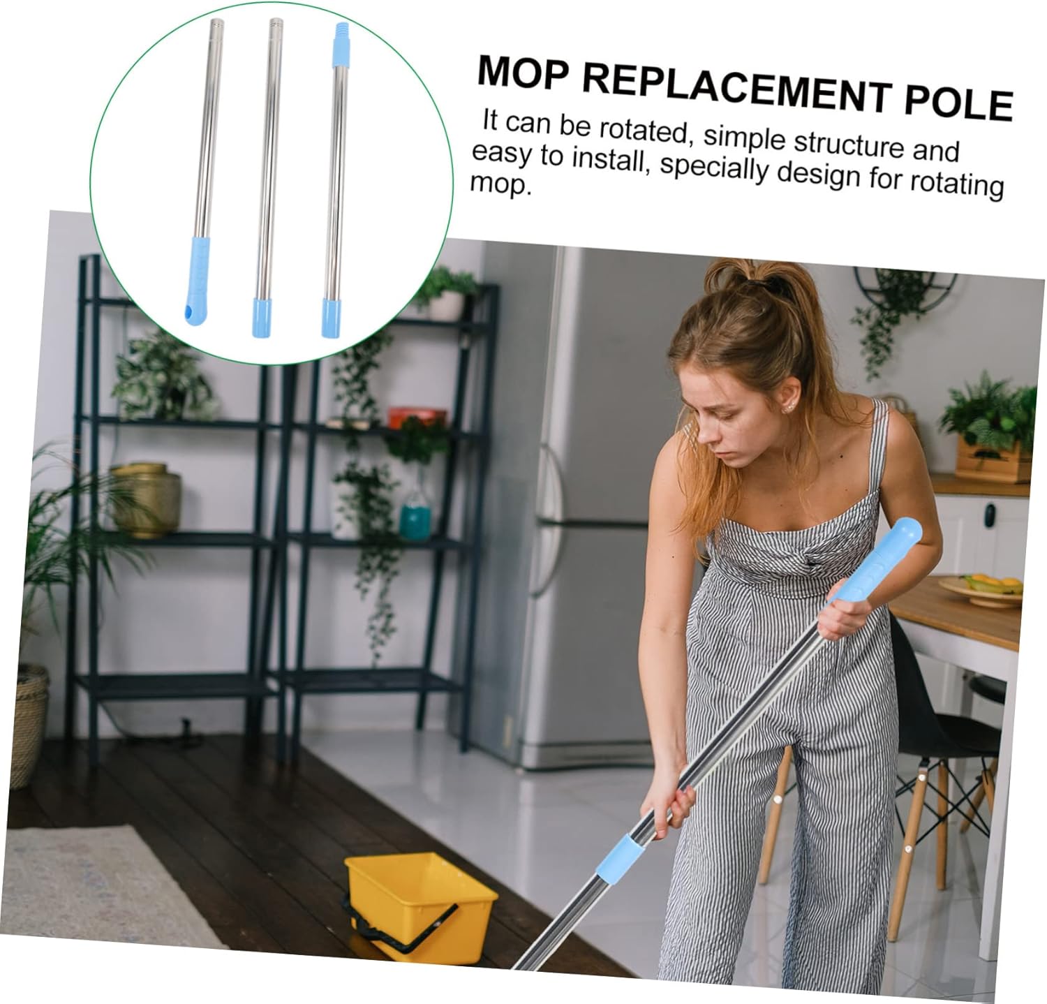 Ipetboom 1set Detachable Stainless Steel Mop Rod Replacement