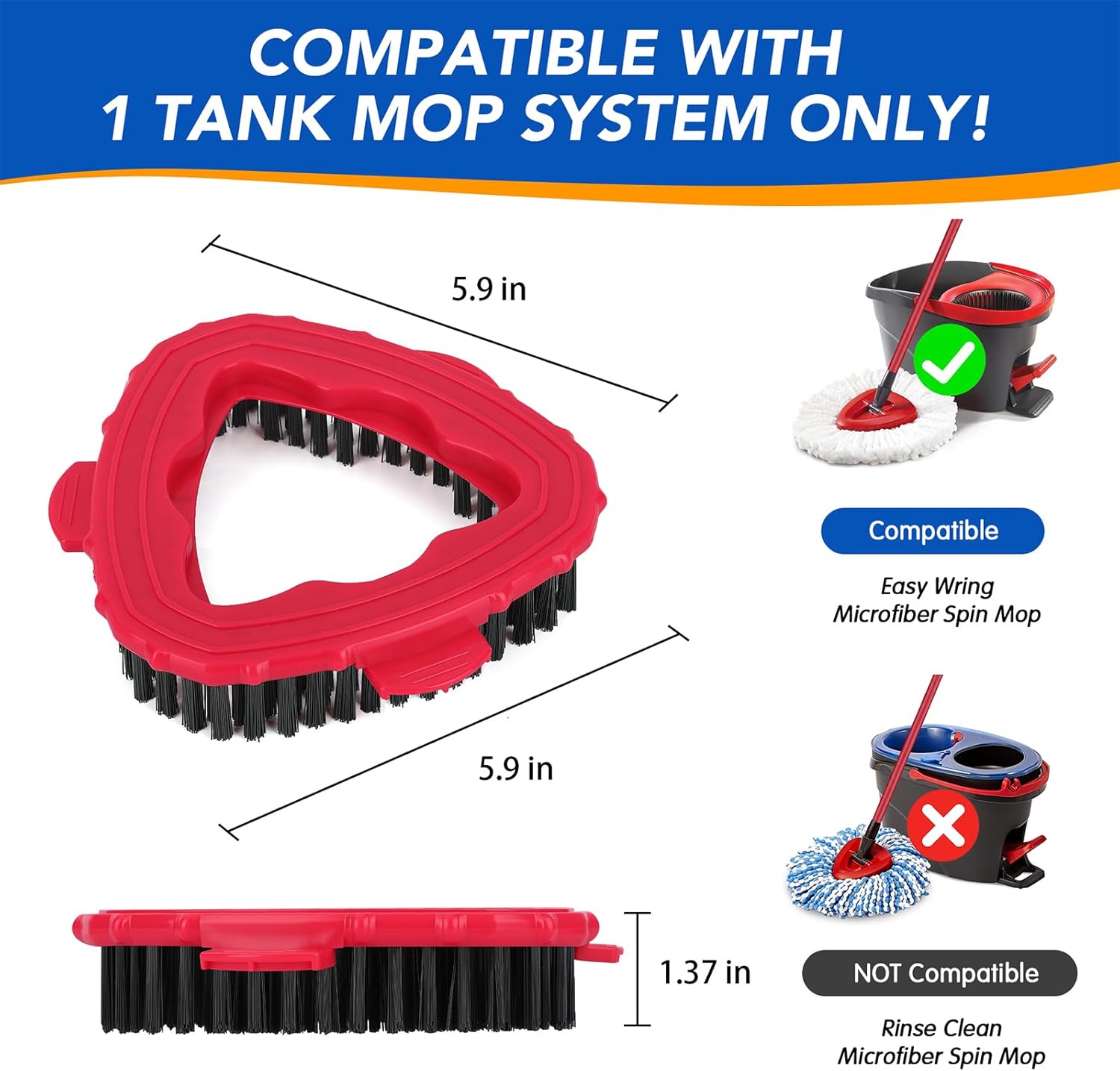 O Ceda EasyWring 1-Tank Scrub Brush Head Replacement - 2 Pack Hard Bristle