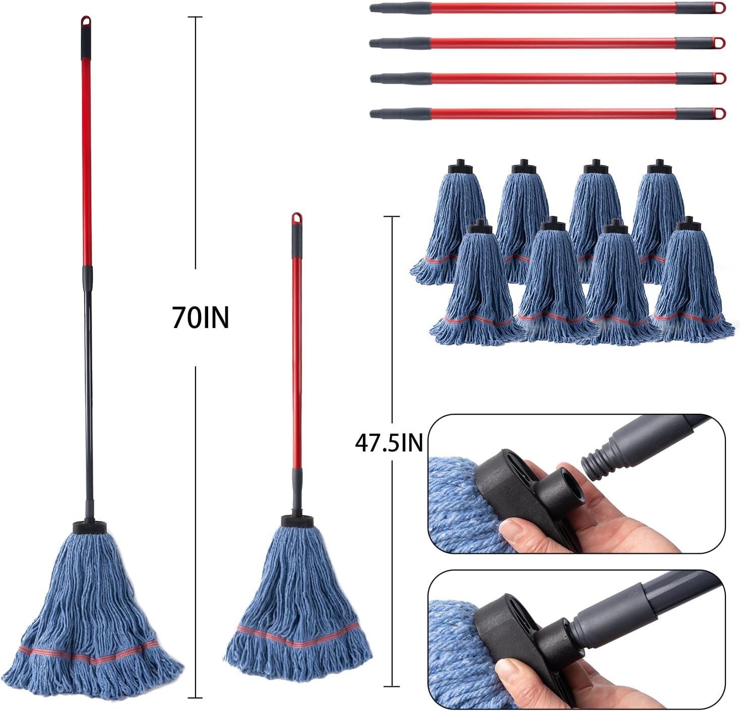 Heavy Duty Wet Mop with Screw Handle - 4 Sets