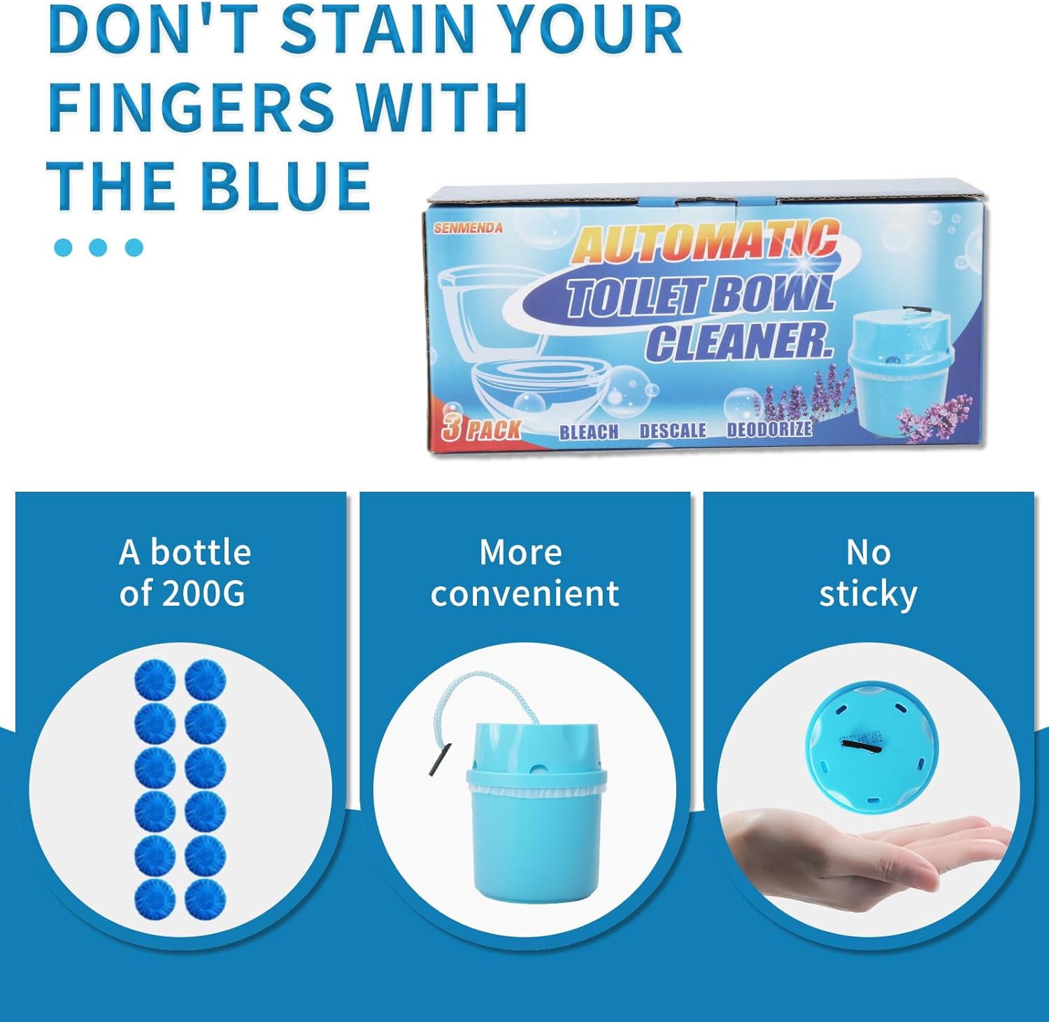 Senmenda Automatic Toilet Cleaner Tablets 3 Pack Blue