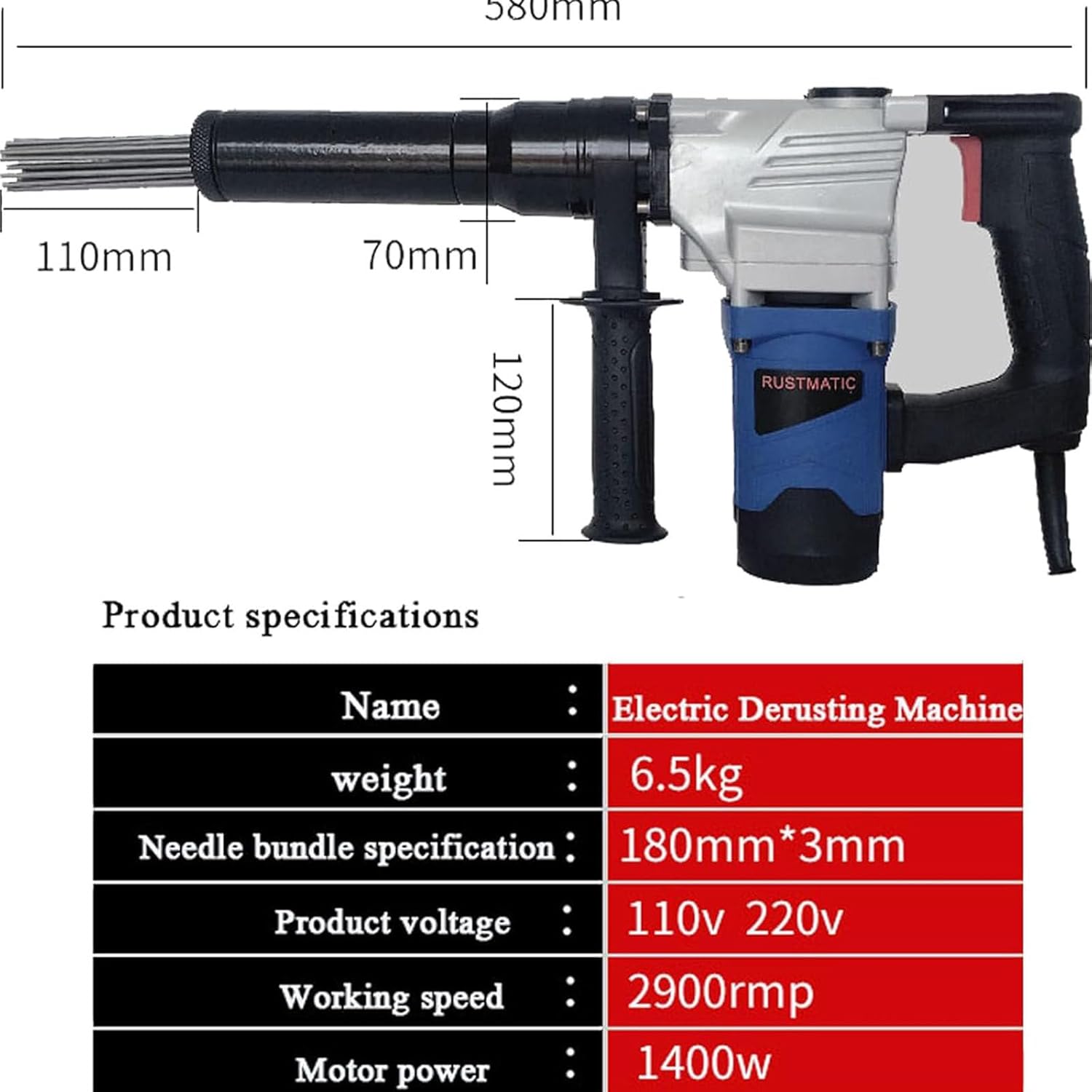 1400W Industrial Electric Needle Scaler for Rust and Paint Removal