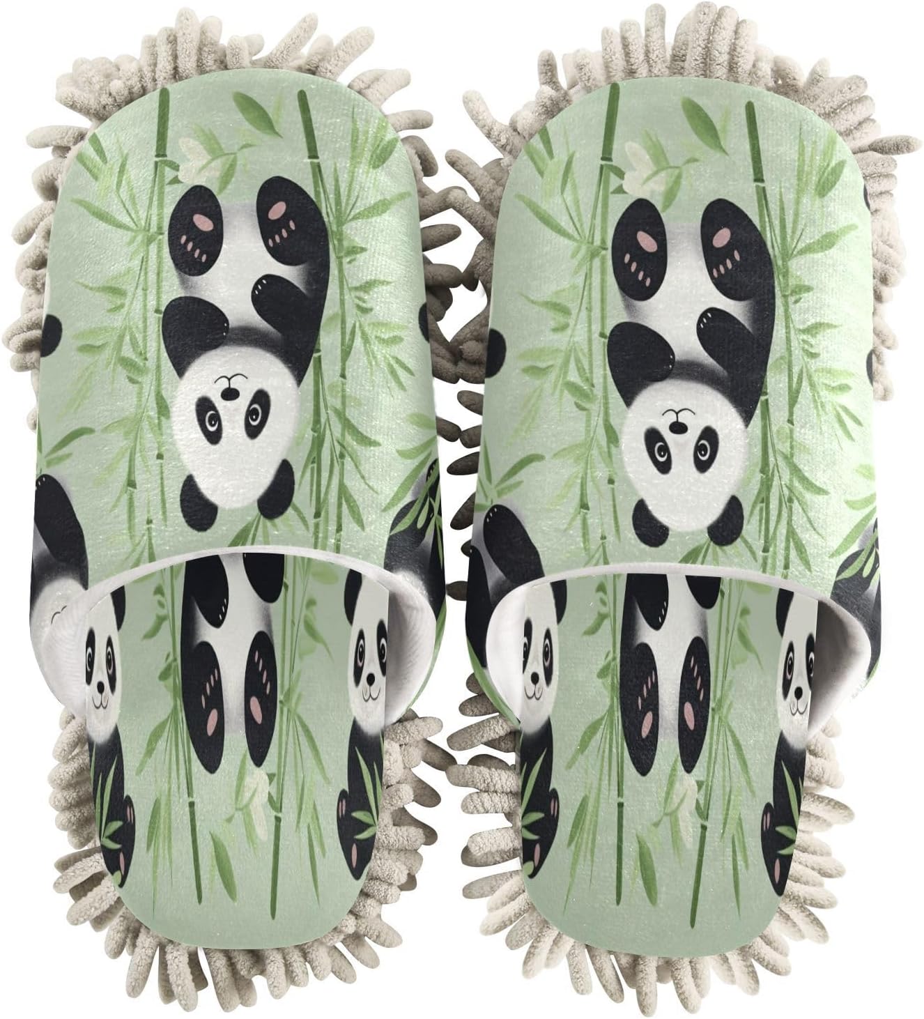 Bulletgxll Panda Bears Microfiber Cleaning Slippers - L