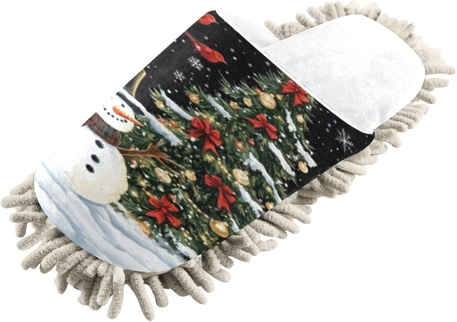 RunningBear White Black Snowman Mop Slippers for Home Cleaning