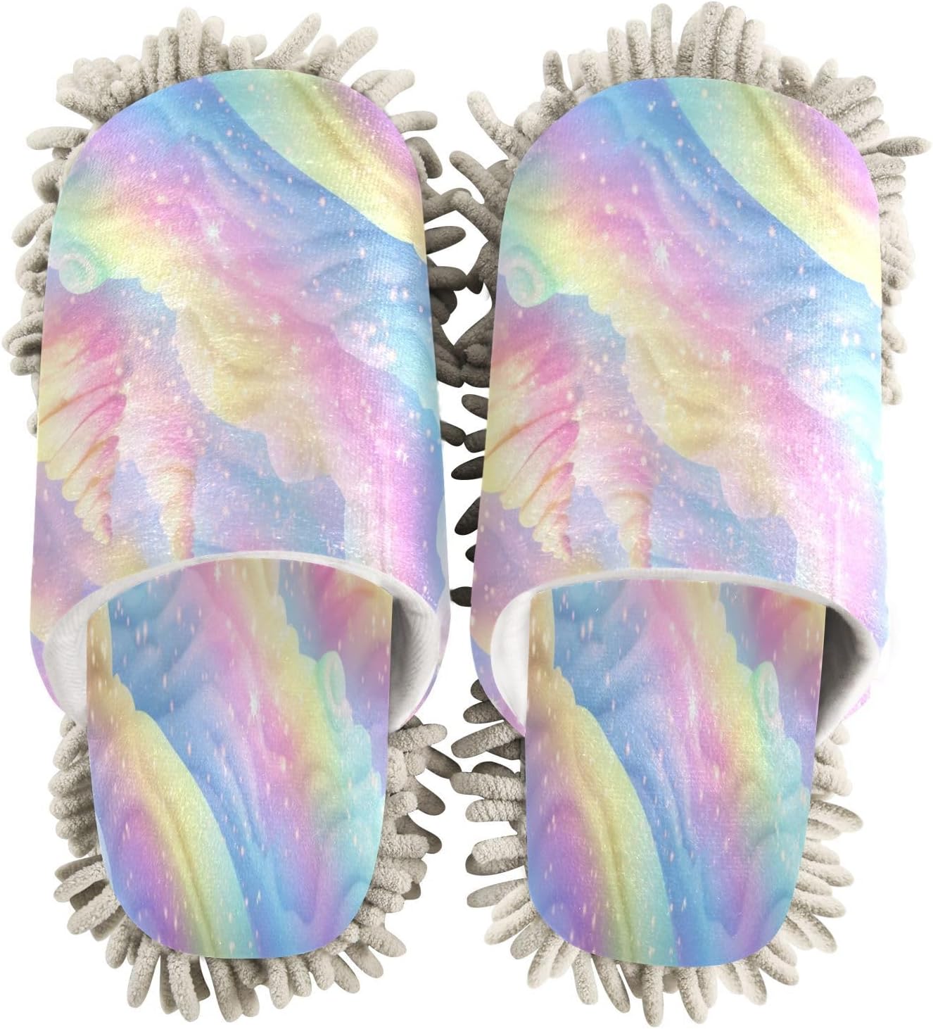 Bulletgxll Rainbow Snowflakes Microfiber Cleaning Slippers - L