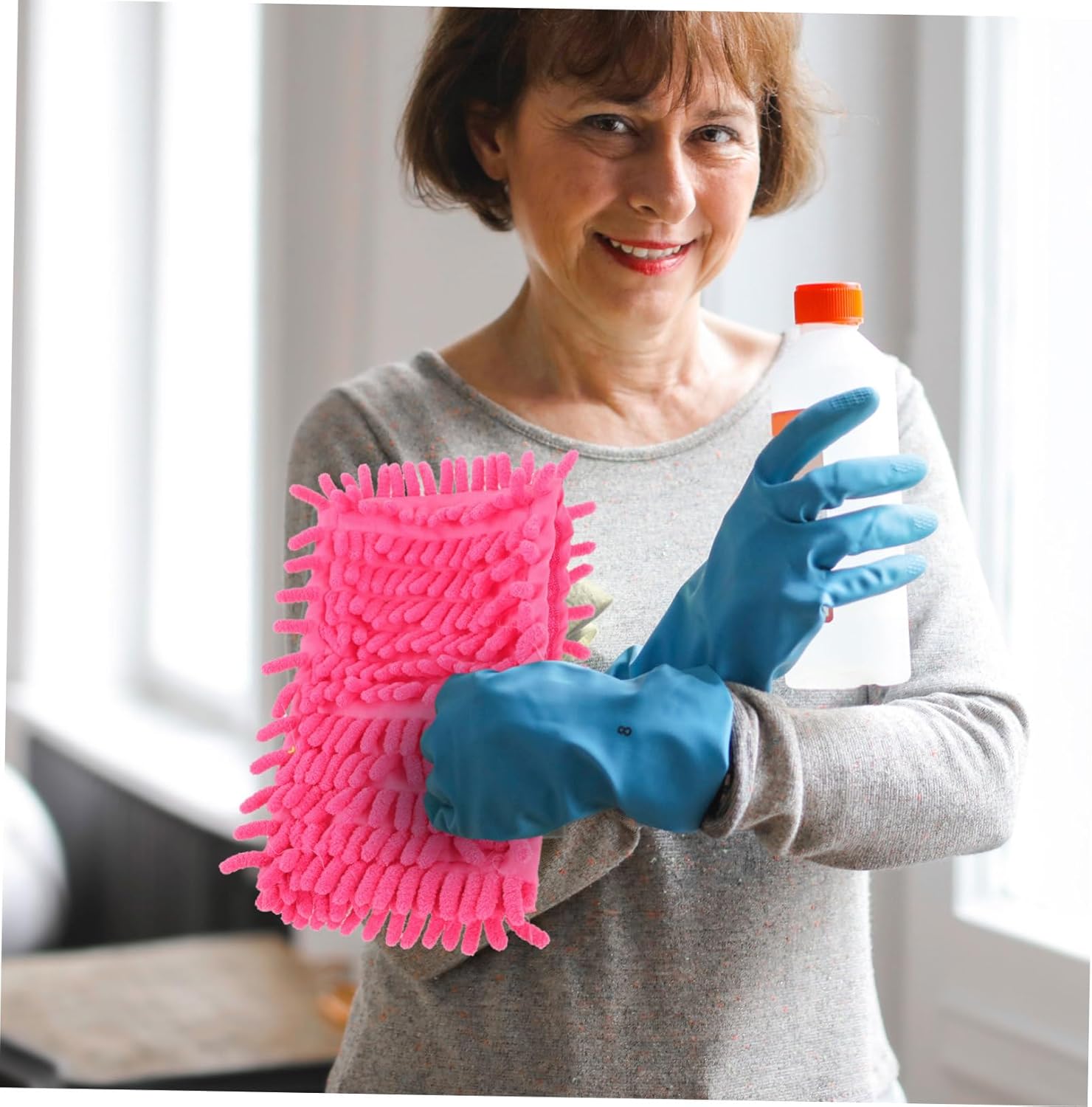 6pcs Red Chenille Mop Cloths for Home Cleaning